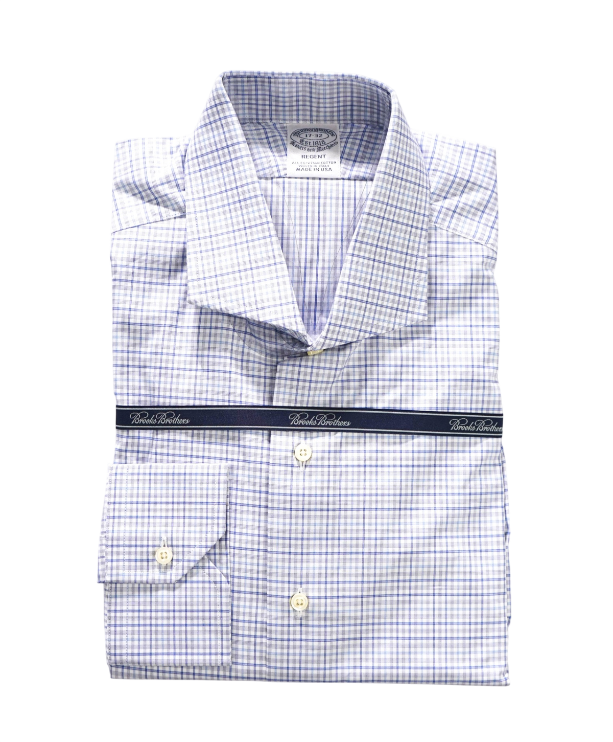 $198 BROOKS BROTHERS - Blue Plaid MADE IN USA "REGENT" Shirt - 16 - 32