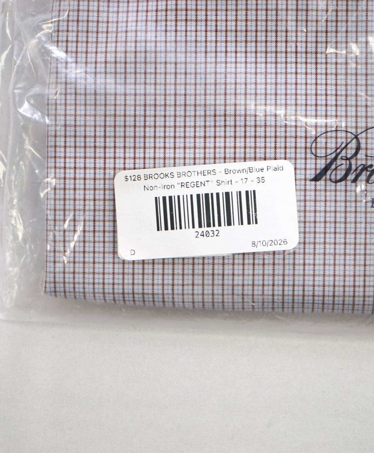 $128 BROOKS BROTHERS - Brown/Blue Micro Plaid Non-Iron "REGENT" Shirt - 17 - 35