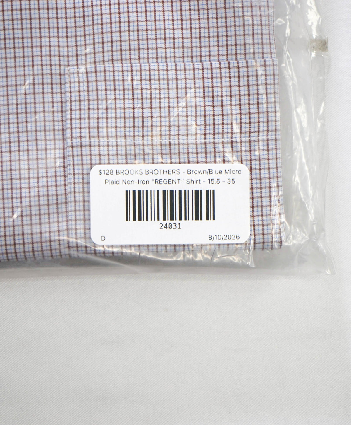 $128 BROOKS BROTHERS - Brown/Blue Micro Plaid Non-Iron "REGENT" Shirt - 15.5 - 35