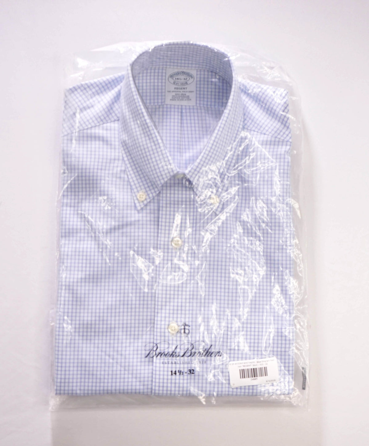 $128 BROOKS BROTHERS - Blue Gingham Non-Iron "REGENT" Shirt - 14.5 - 32