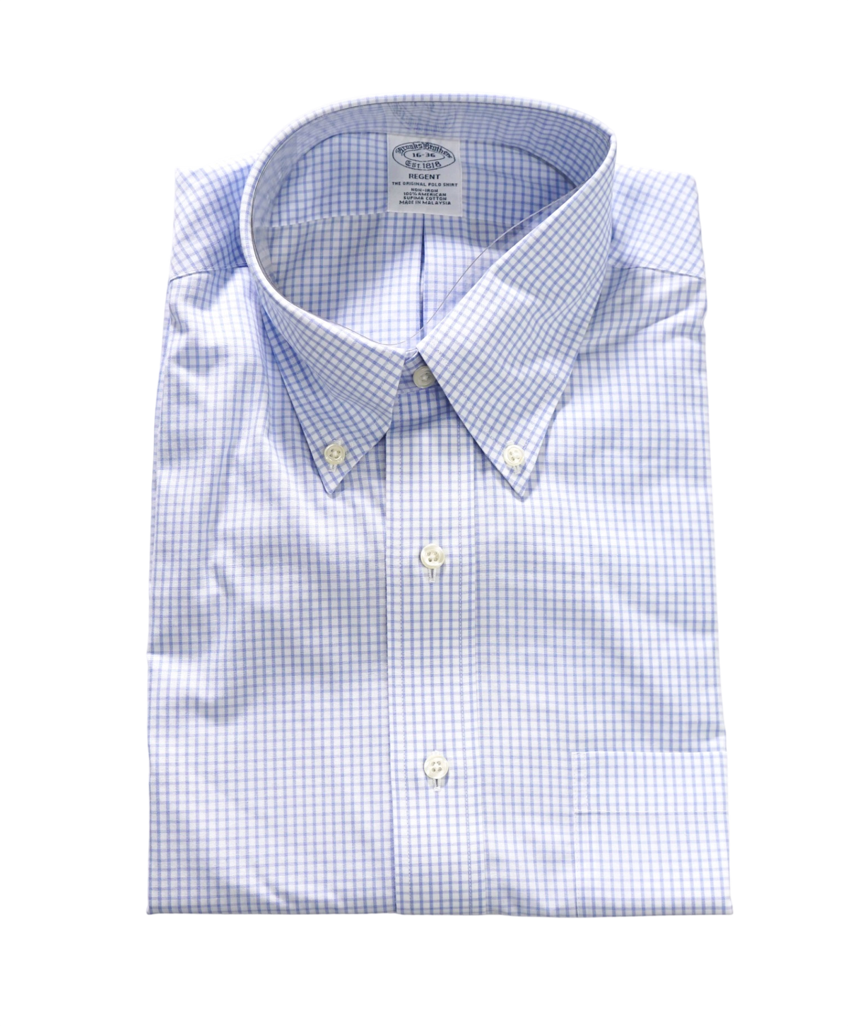 $128 BROOKS BROTHERS - Blue Gingham Non-Iron "REGENT" Shirt - 16 - 36