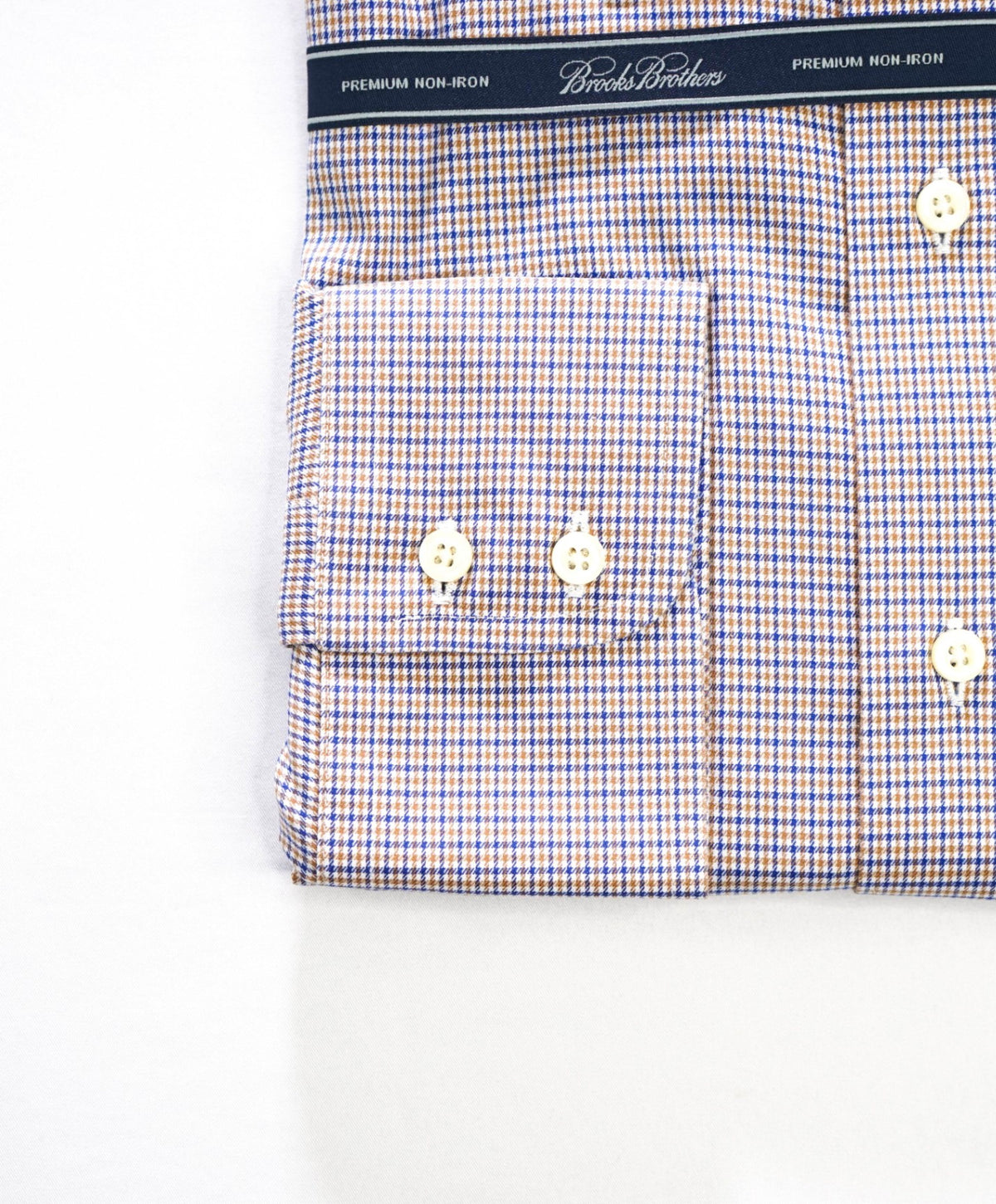 $128 BROOKS BROTHERS - Brown/Blue Micro Plaid Non-Iron "REGENT" Shirt - 17.5 - 36