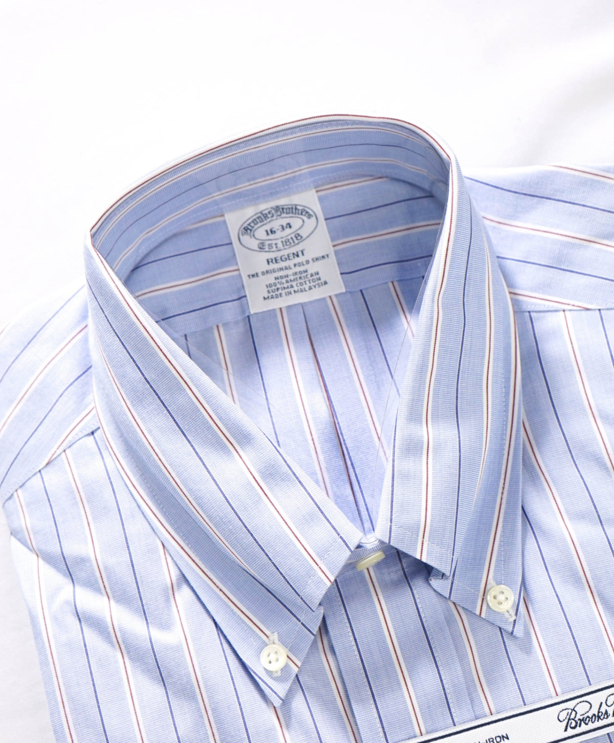 $128 BROOKS BROTHERS - Blue/Brown Stripe Non-Iron "REGENT" Shirt - 16 - 34
