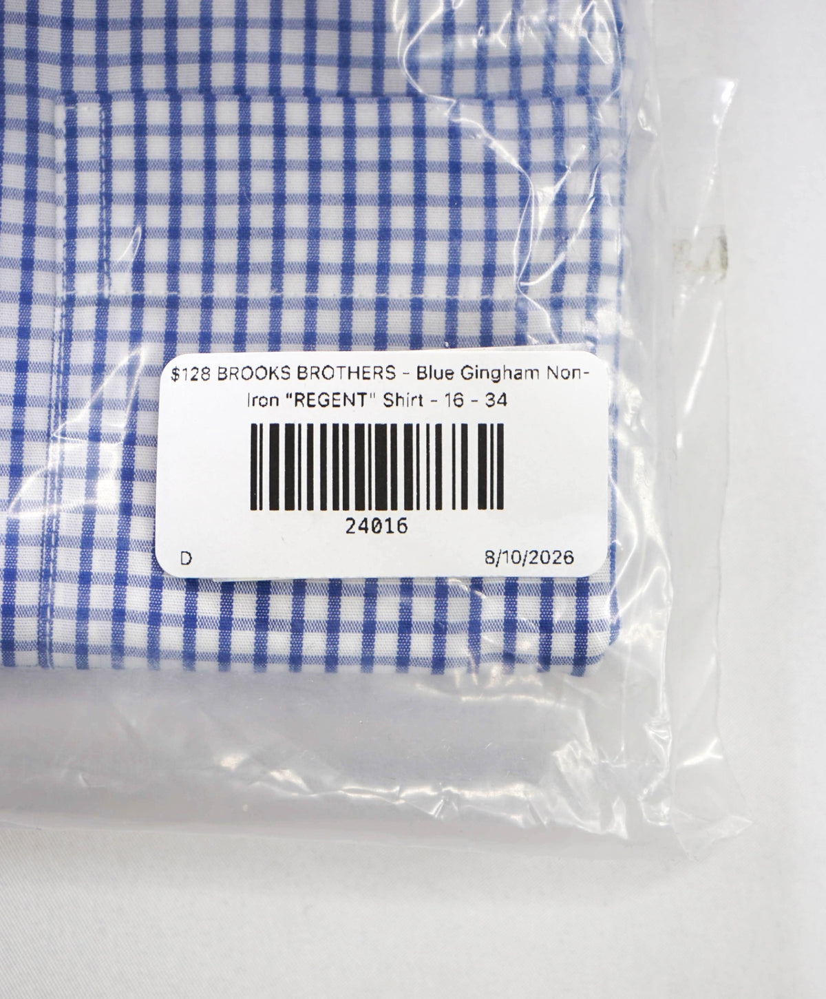 $128 BROOKS BROTHERS - Blue Gingham Non-Iron "REGENT" Shirt - 16 - 34