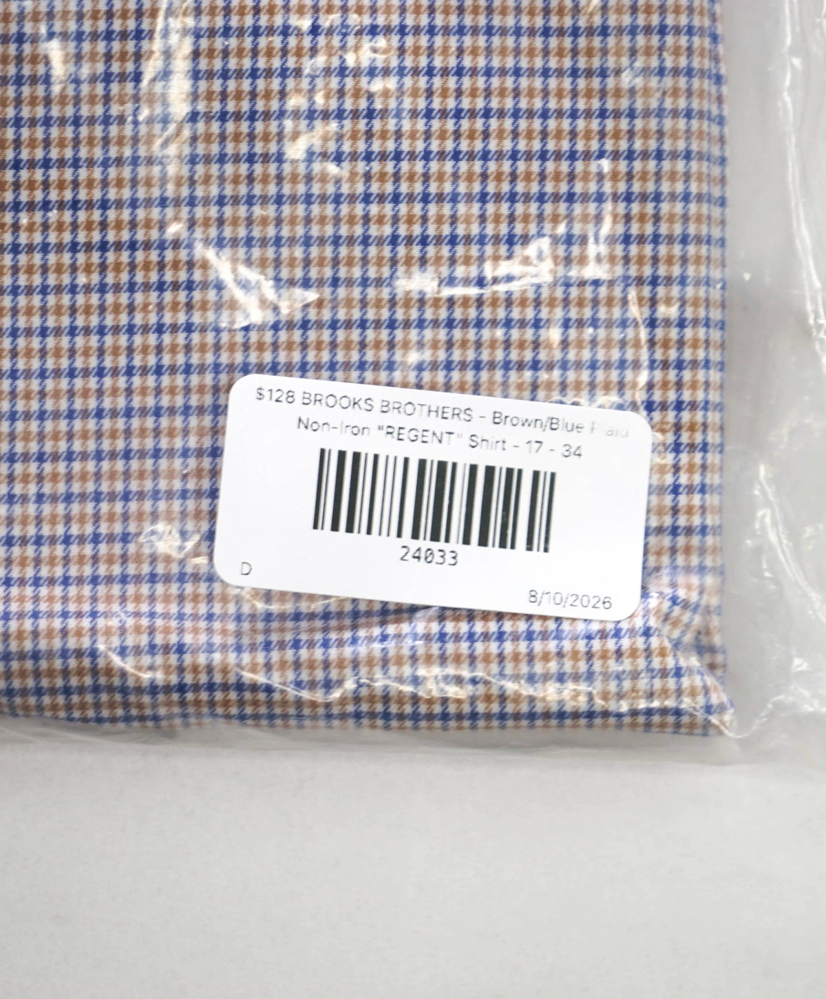 $128 BROOKS BROTHERS - Brown/Blue Micro Plaid Non-Iron "REGENT" Shirt - 17 - 34