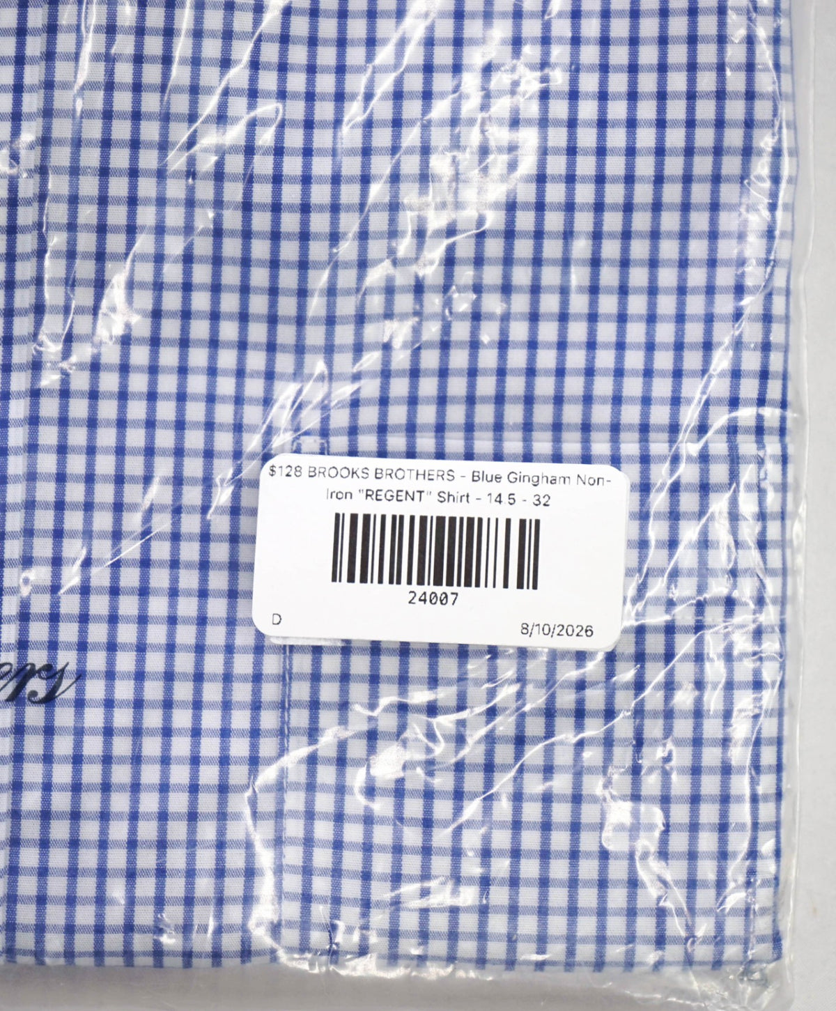 $128 BROOKS BROTHERS - Blue Gingham Non-Iron "REGENT" Shirt - 14.5 - 32