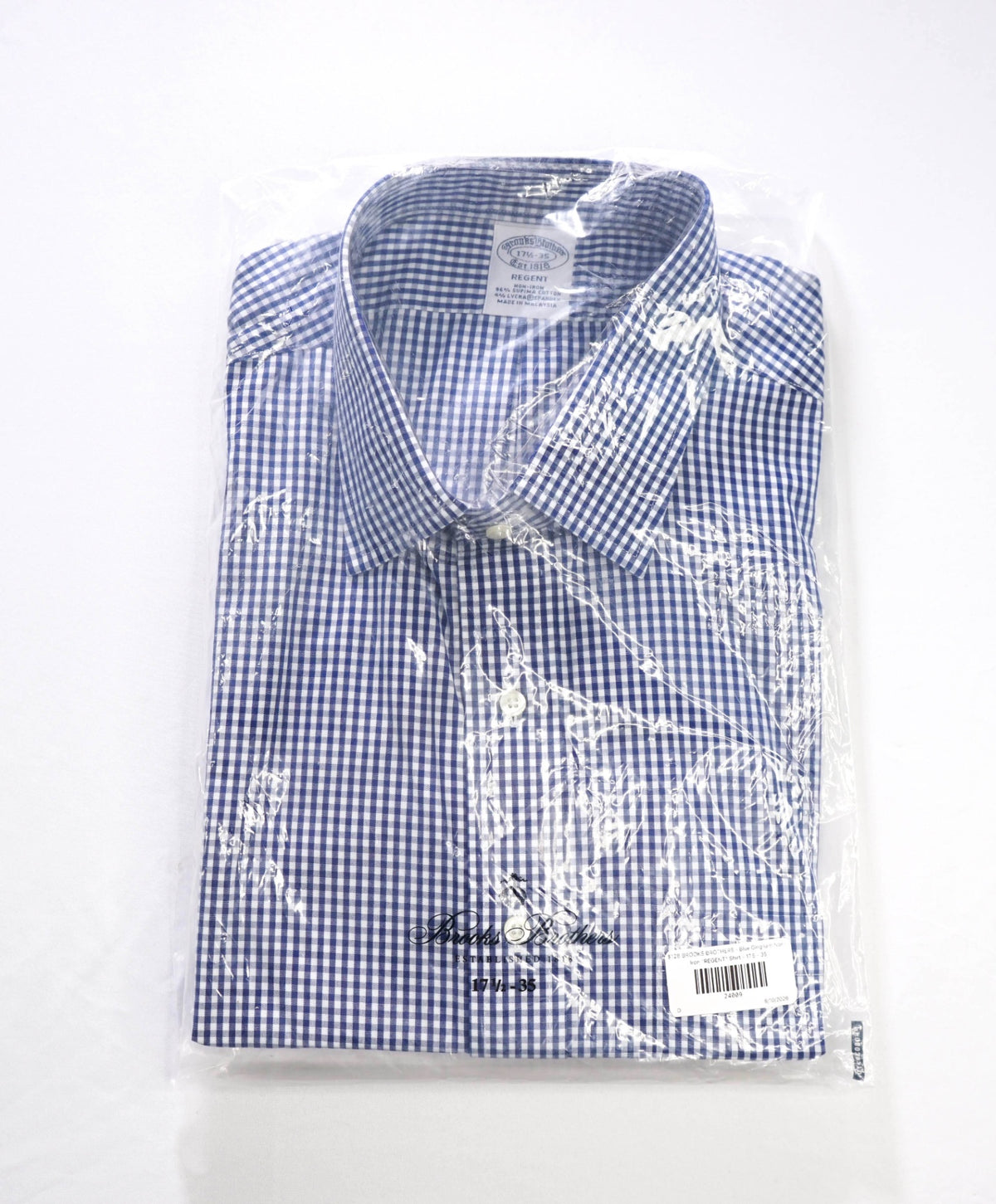 $128 BROOKS BROTHERS - Blue Gingham Non-Iron "REGENT" Shirt - 17.5 - 35