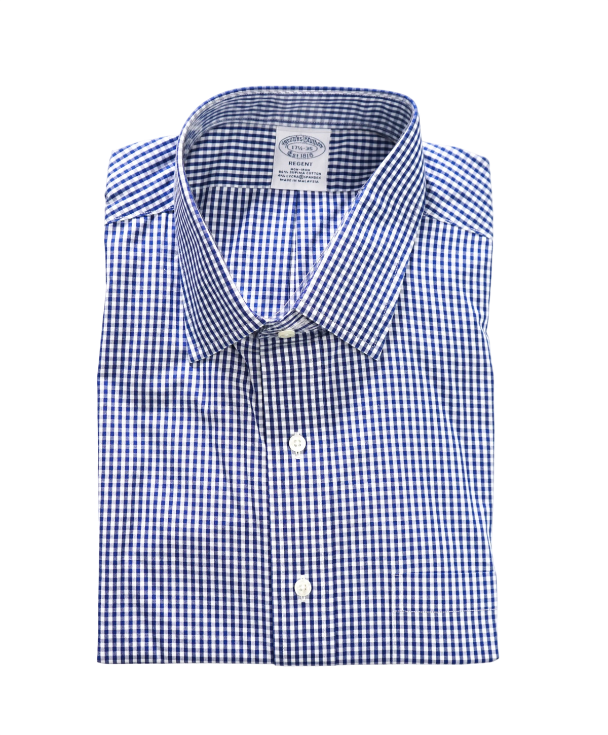 $128 BROOKS BROTHERS - Blue Gingham Non-Iron "REGENT" Shirt - 17.5 - 35