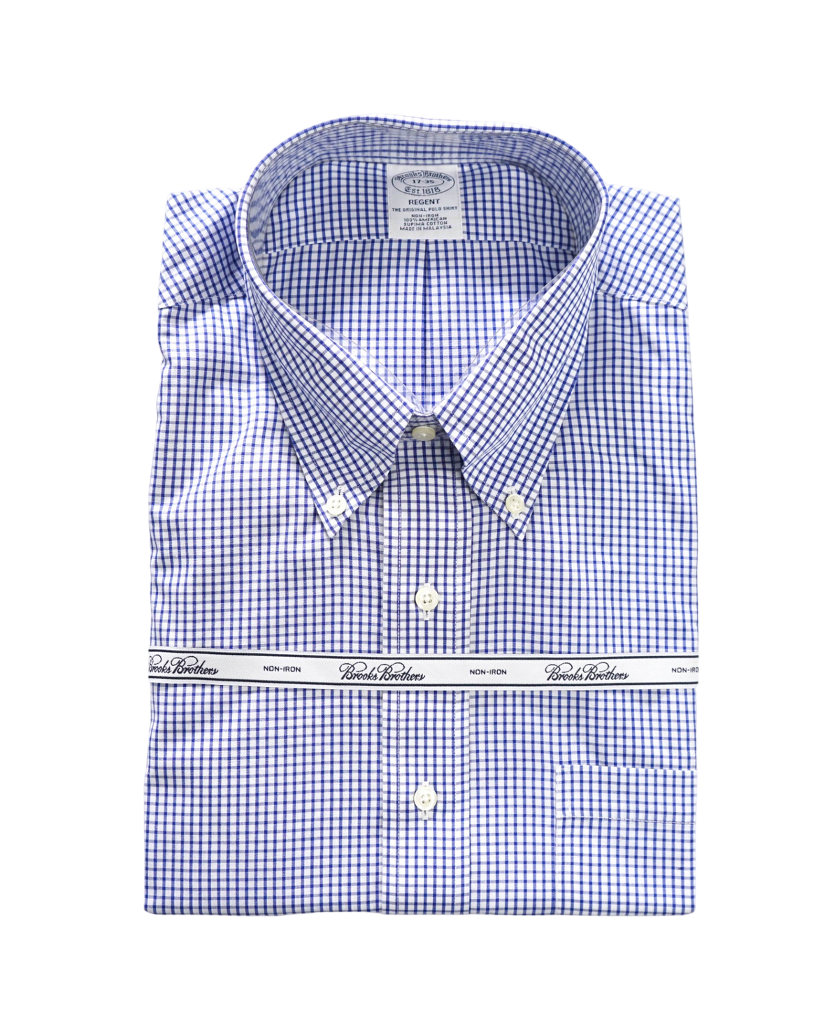 $128 BROOKS BROTHERS - Blue Gingham Non-Iron "REGENT" Shirt - 17 - 35