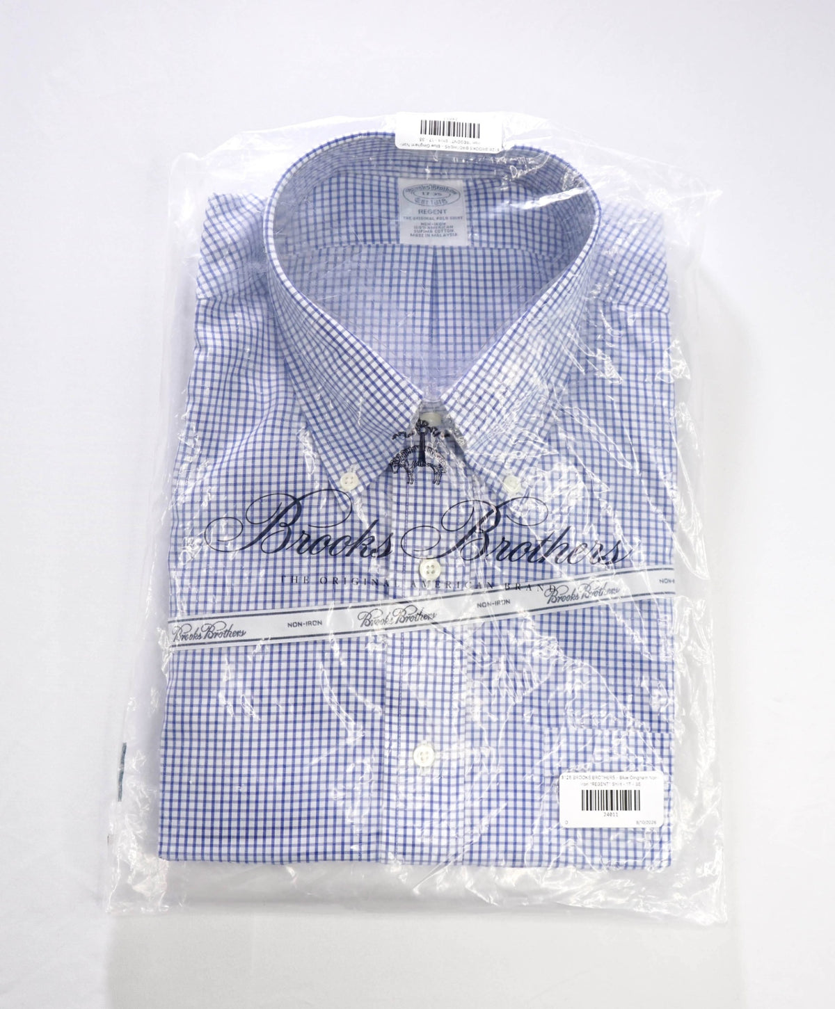 $128 BROOKS BROTHERS - Blue Gingham Non-Iron "REGENT" Shirt - 17 - 35