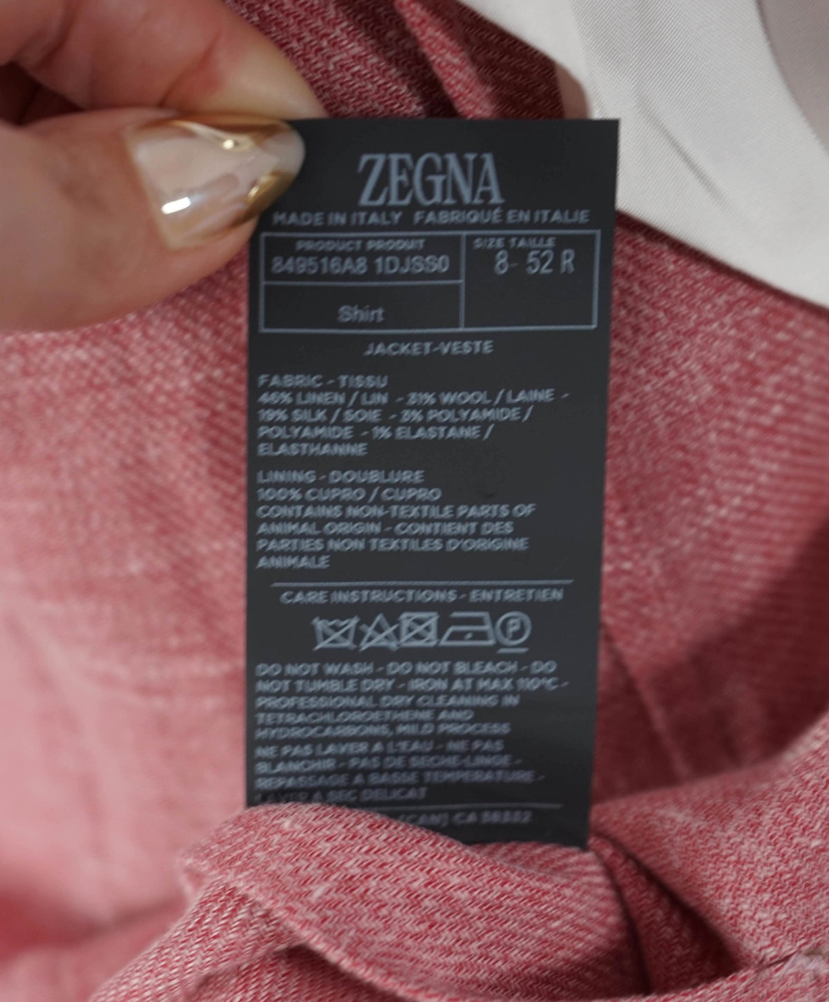 $3,750 ZEGNA - Pink Linen/Wool/Silk Crossover Blazer - 42R