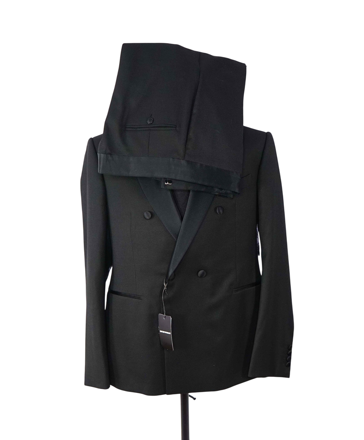 $2,495 EMPORIO ARMANI - Black Double Breasted Tuxedo - 44R