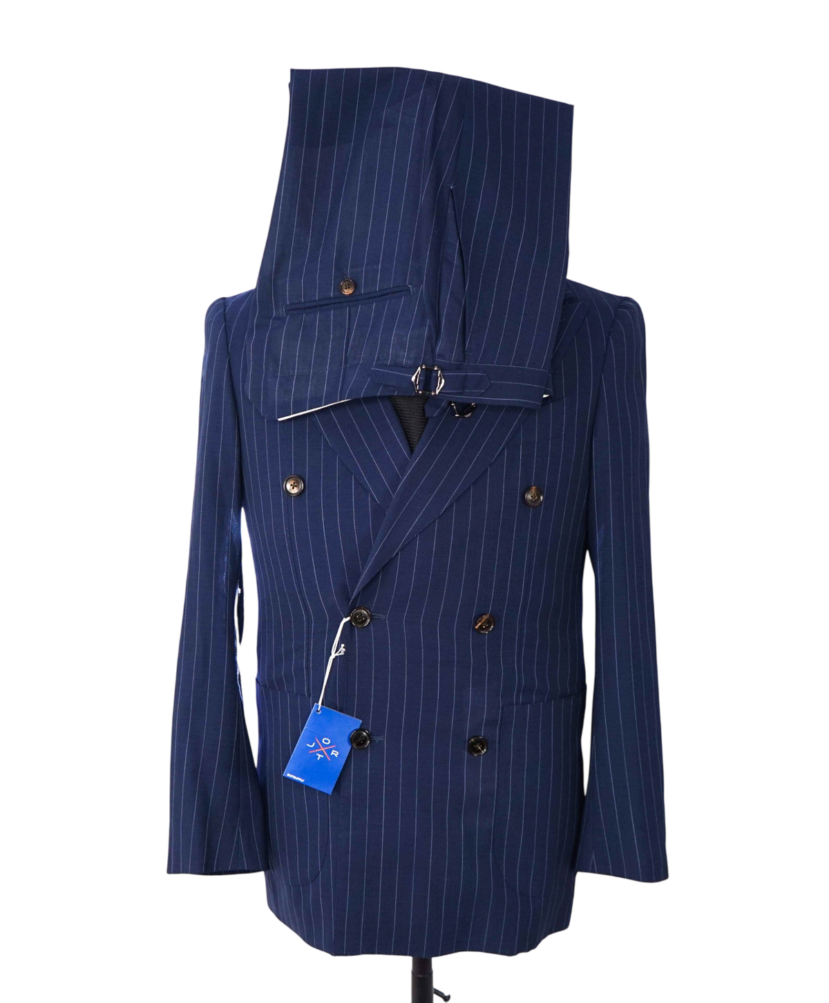 $1,199 SUITSUPPLY - Navy Pinstripe Wool Double Breasted Suit - 32R US