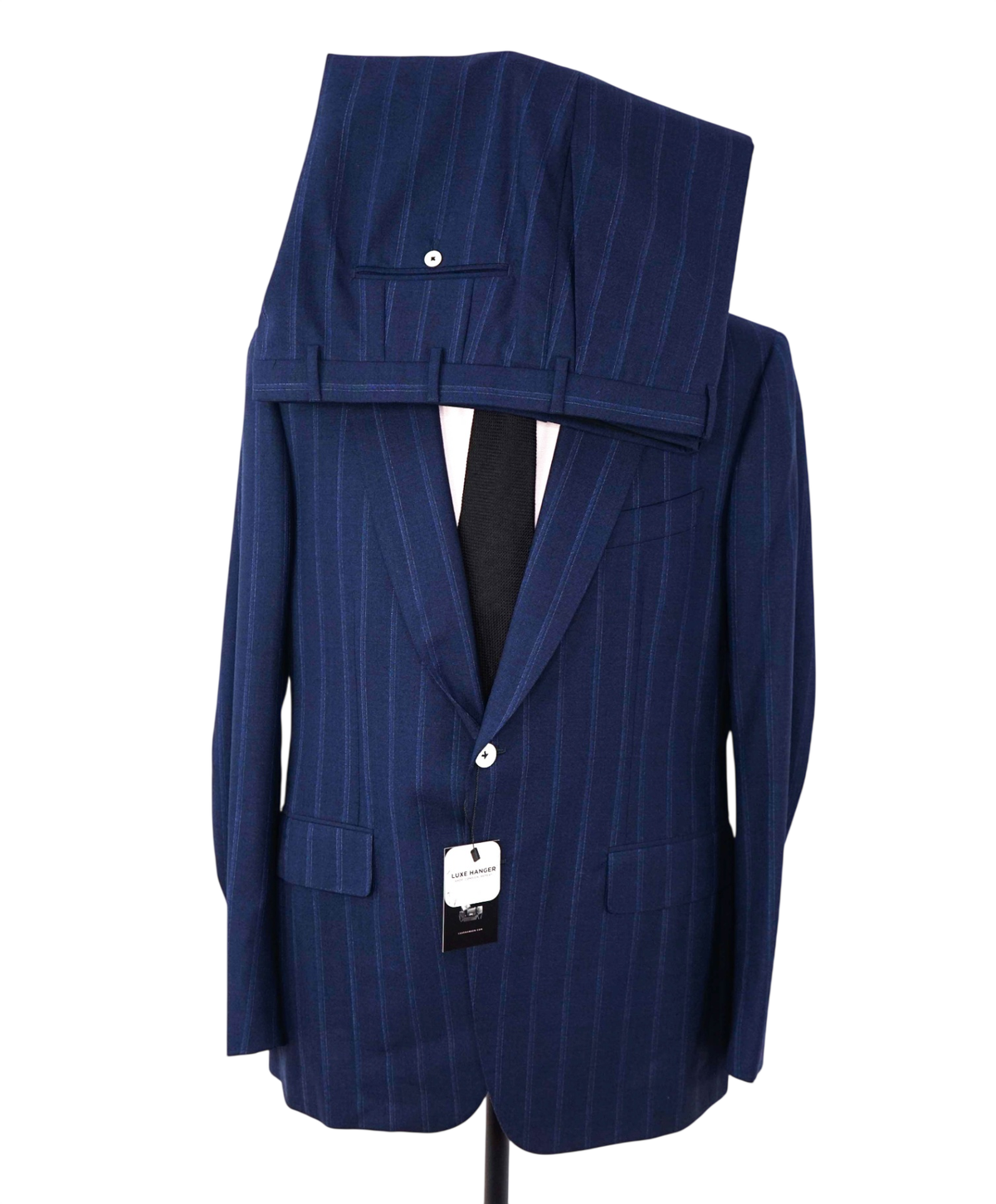 $5,950 ISAIA - Navy Blue Stripe Wool Suit - 48R