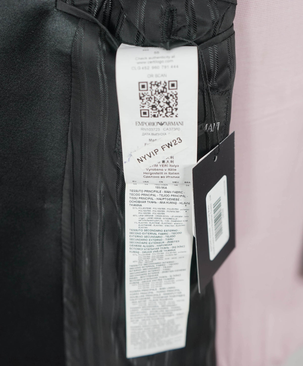 $2,495 EMPORIO ARMANI - Black Double Breasted Tuxedo - 44R