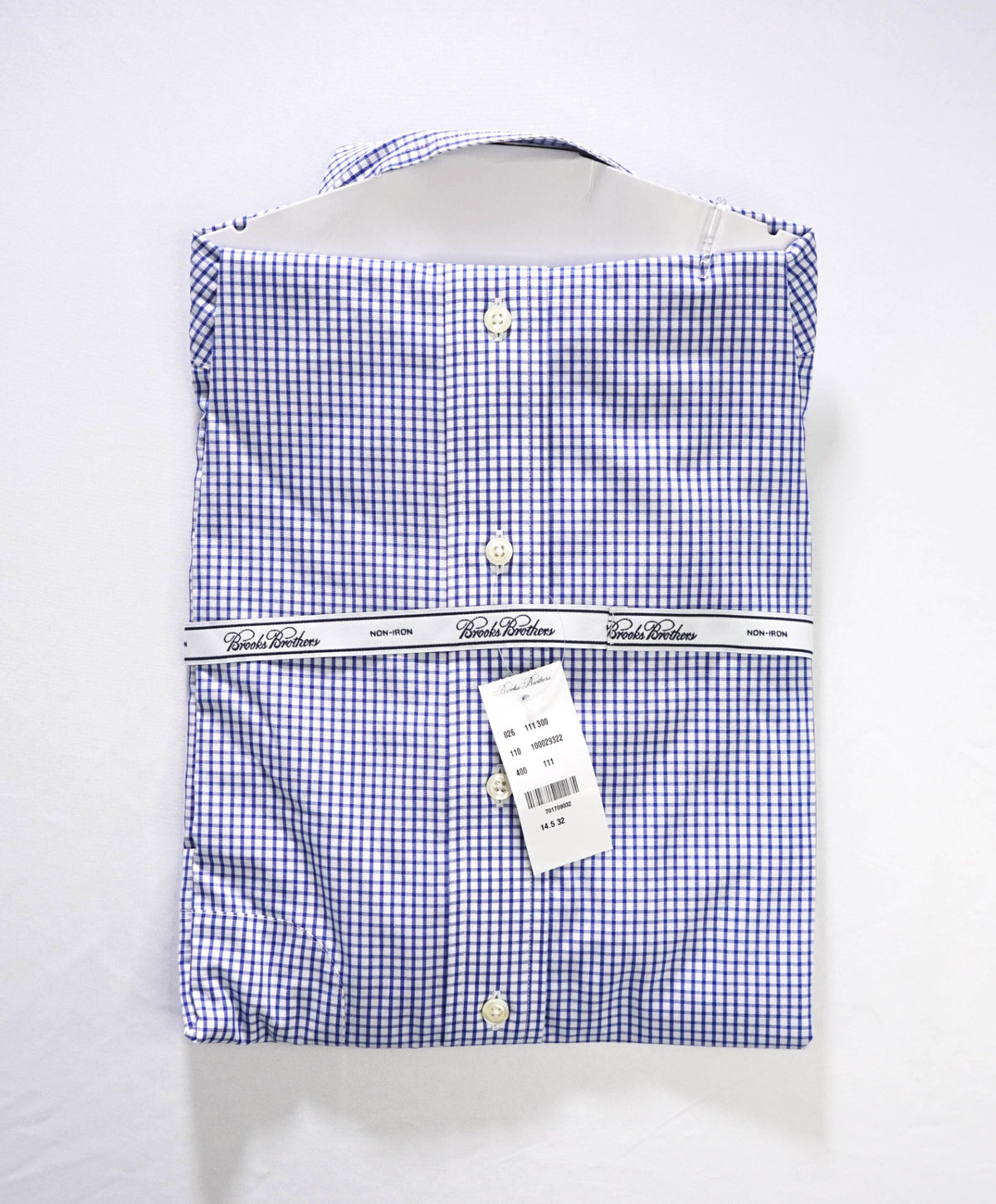$128 BROOKS BROTHERS - Blue Gingham Non-Iron "REGENT" Shirt - 14.5 - 32