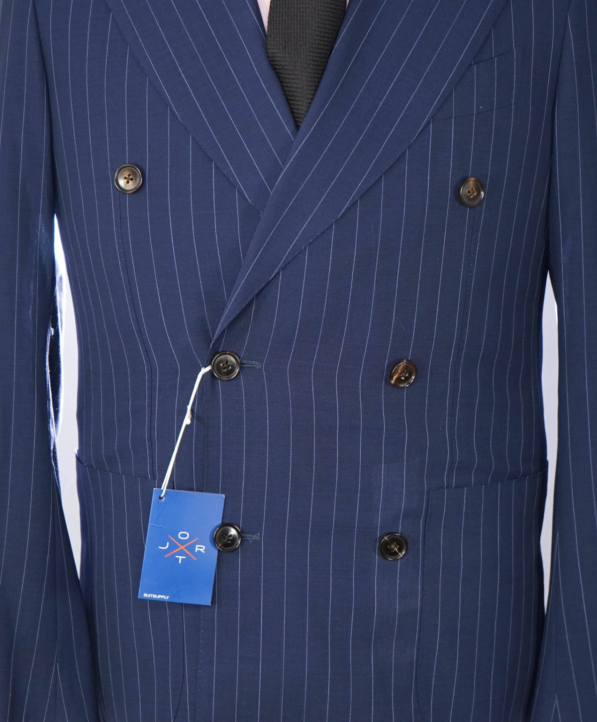 $1,199 SUITSUPPLY - Navy Pinstripe Wool Double Breasted Suit - 32R US