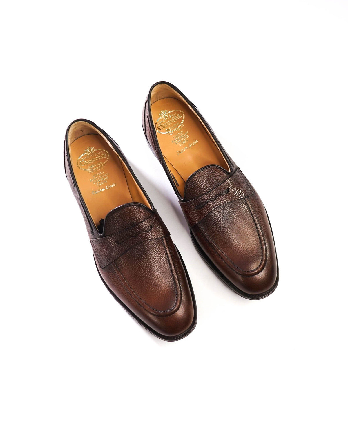 $920 CHURCH'S - Brown Pebble Leather Loafers - US 13 (12UK)