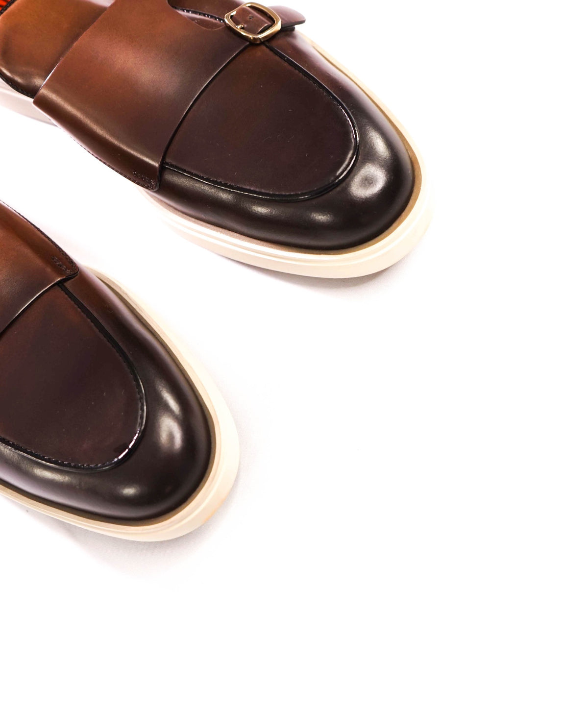 $790 SANTONI - Brown Leather Monk Strap Loafers - US 10 (9UK)