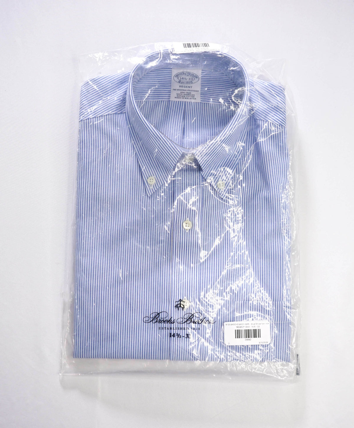 $128 BROOKS BROTHERS - Blue Stripe Non-Iron "REGENT" Shirt - 14.5 - 33