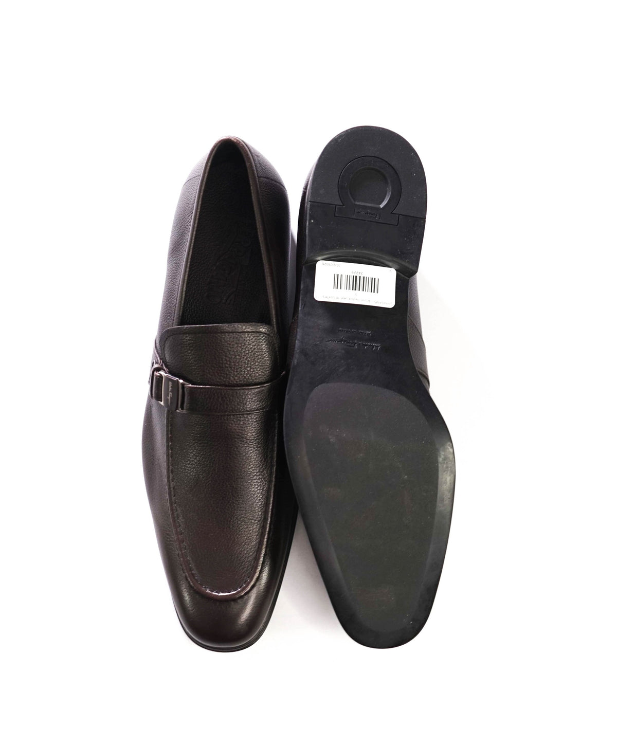 $895 FERRAGAMO - Brown Pebble Leather Loafers - 11 D