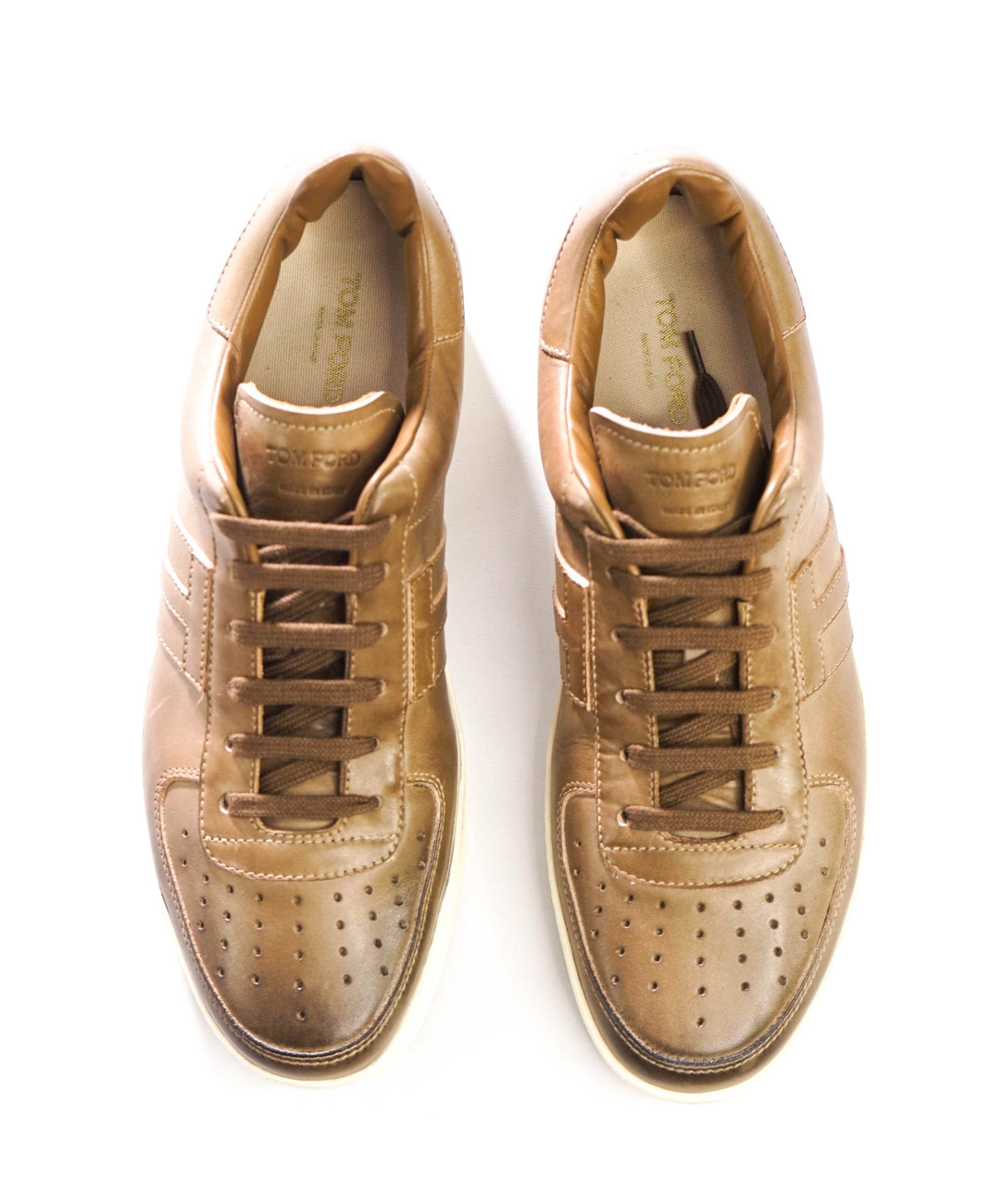 $1,100 TOM FORD - Brown Leather Sneakers  - US 12 (11.5 TF)