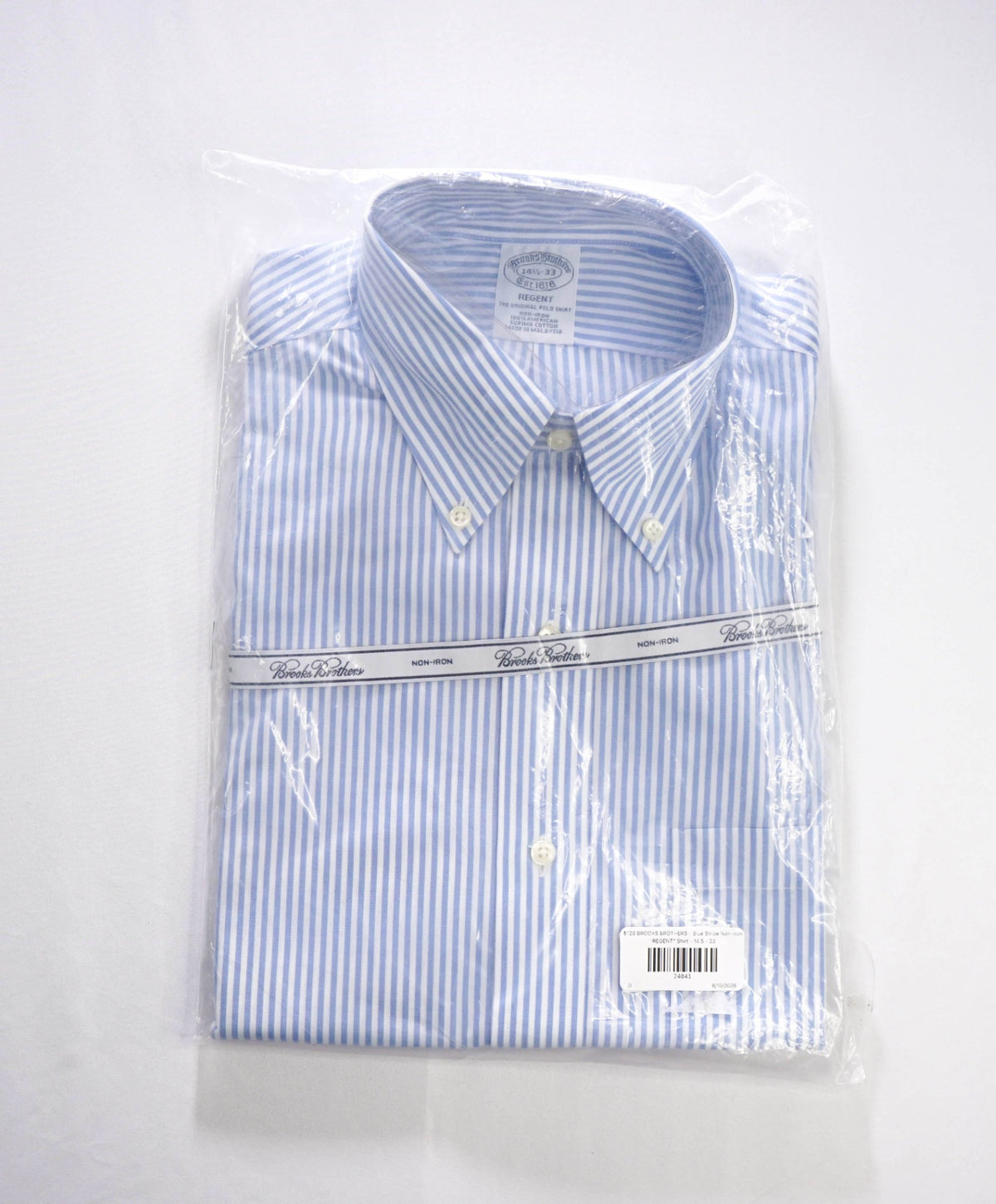 $128 BROOKS BROTHERS - Blue Stripe Non-Iron "REGENT" Shirt - 14.5 - 33