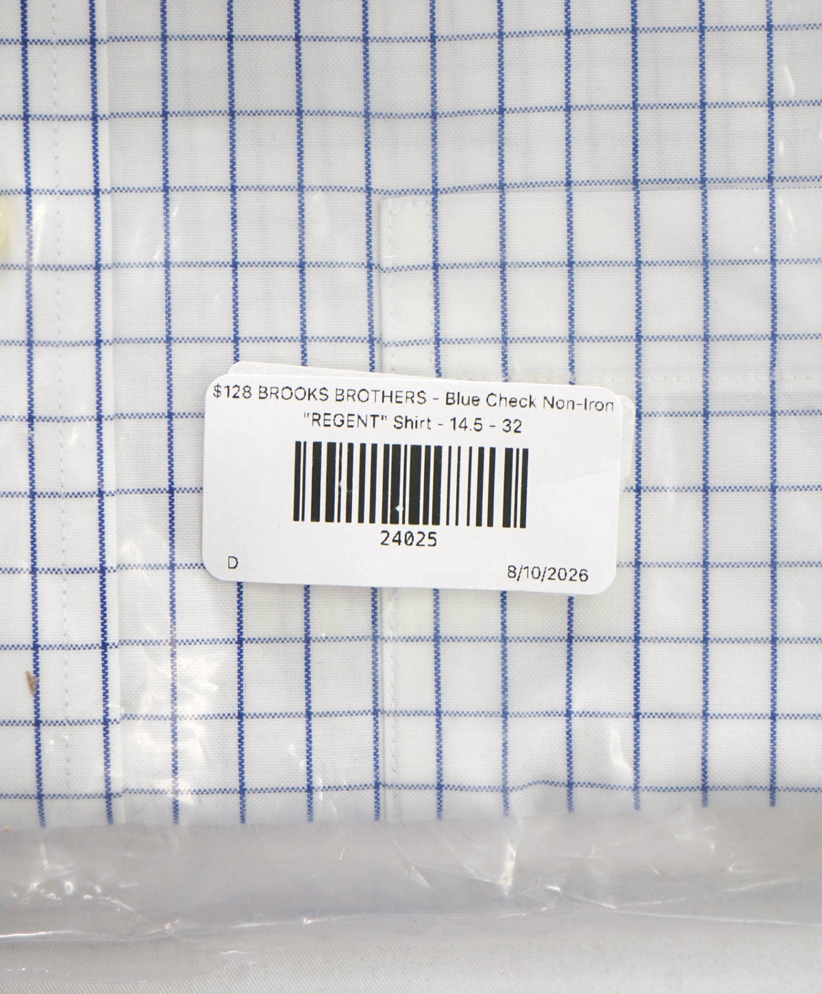 $128 BROOKS BROTHERS - Blue Check Non-Iron "REGENT" Shirt - 14.5 - 32
