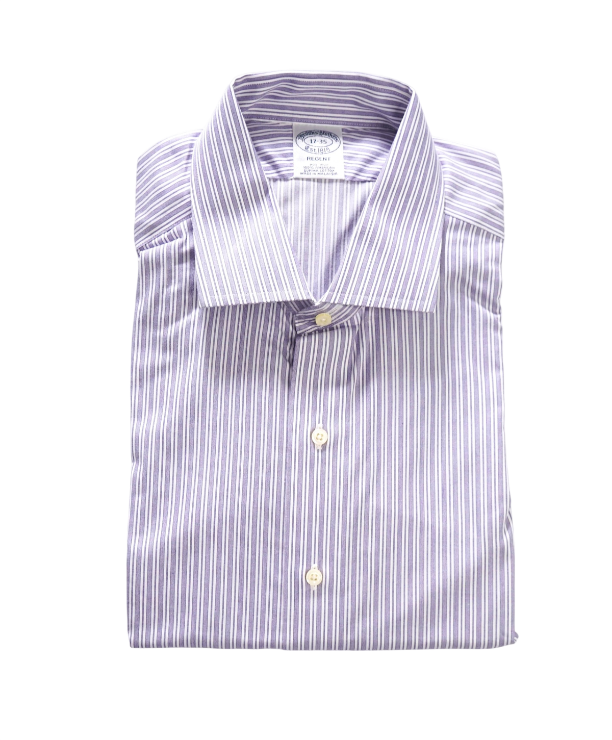 $128 BROOKS BROTHERS - Purple Stripe Non-Iron "REGENT" Shirt - 17 - 35