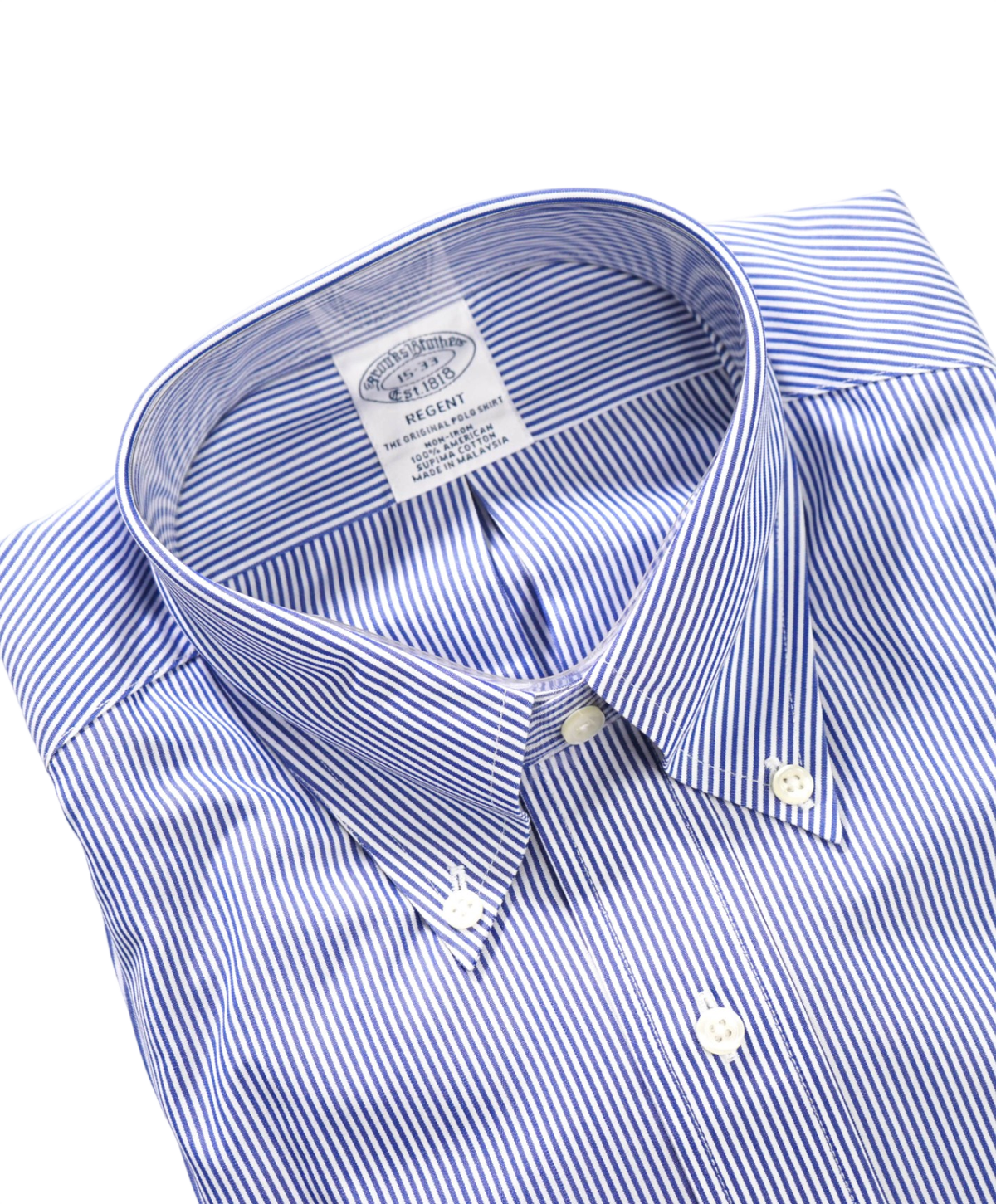 $128 BROOKS BROTHERS - Blue Stripe Non-Iron "REGENT" Shirt - 15 - 33