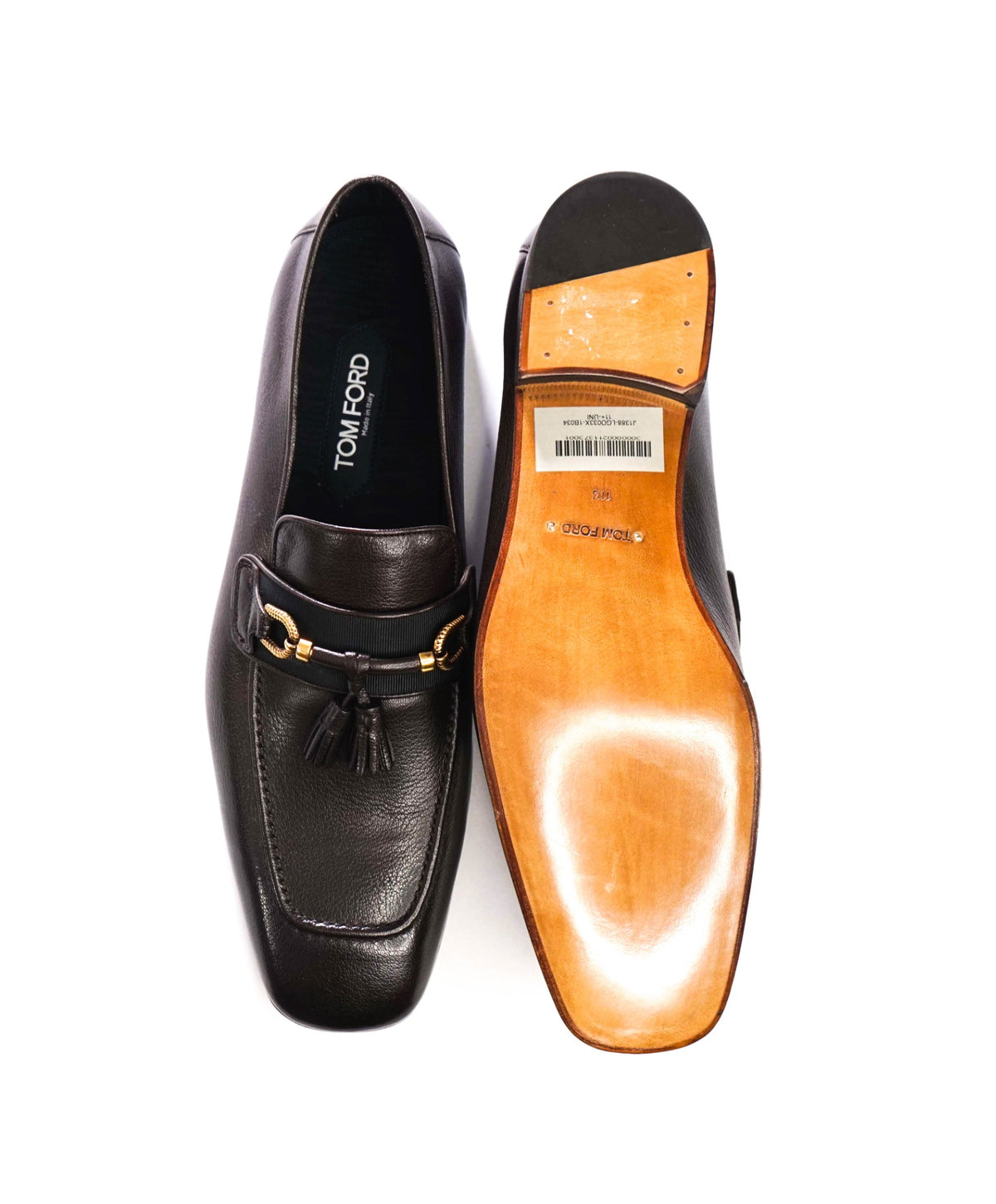 $2,040 TOM FORD - Brown Leather Tassel Loafers - US 12 (11.5 TF)