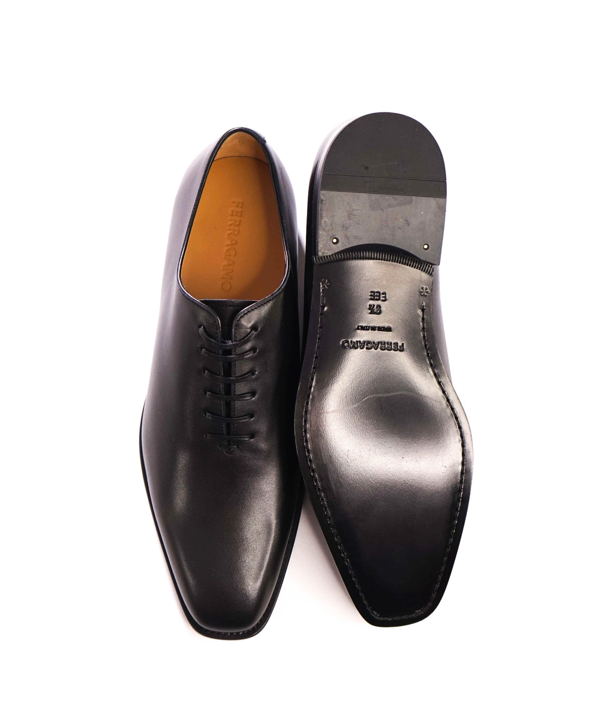 $1,090 FERRAGAMO - Black Leather "GEOFFREY" Oxfords - 9.5 3E