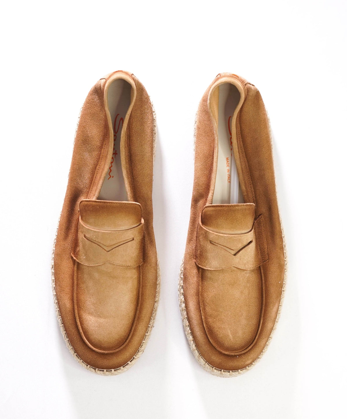 $890 SANTONI - Brown Suede Espadrille Loafers - US 10.5 (9.5UK)