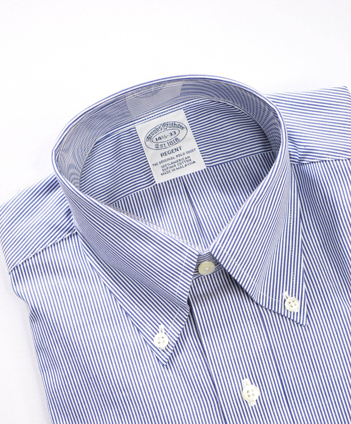 $128 BROOKS BROTHERS - Blue Stripe Non-Iron "REGENT" Shirt - 14.5 - 33