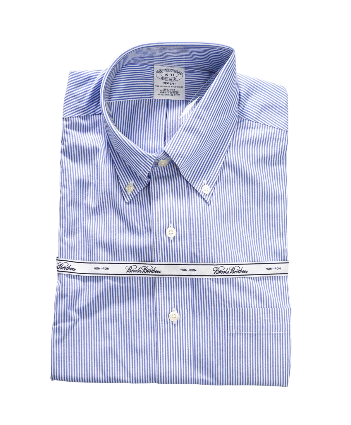 $128 BROOKS BROTHERS - Blue Stripe Non-Iron "REGENT" Shirt - 15 - 33
