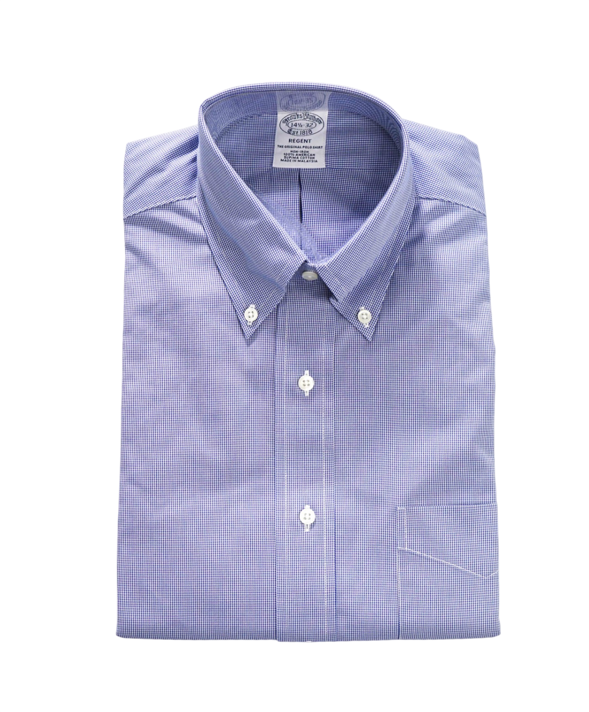 $128 BROOKS BROTHERS - Blue Micro Herringbone Non-Iron "REGENT" Shirt - 14.5 - 32