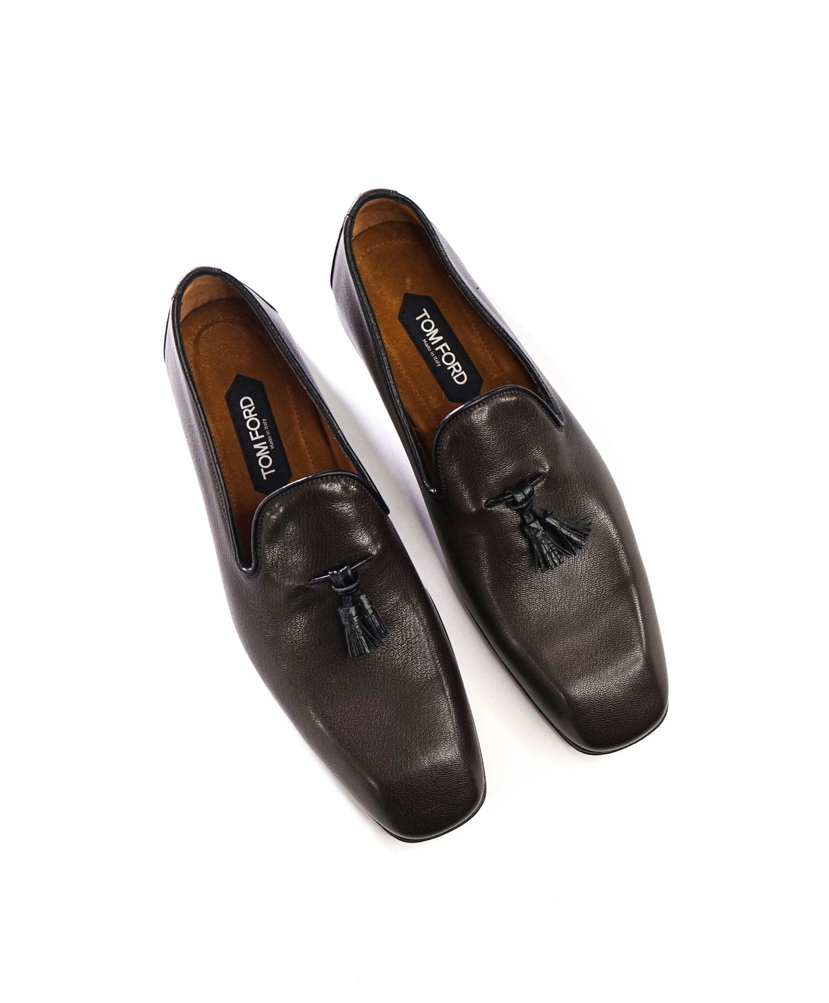 $1,895 TOM FORD - Brown Pebble Leather Tassel Loafers - US 12 (11.5 TF)