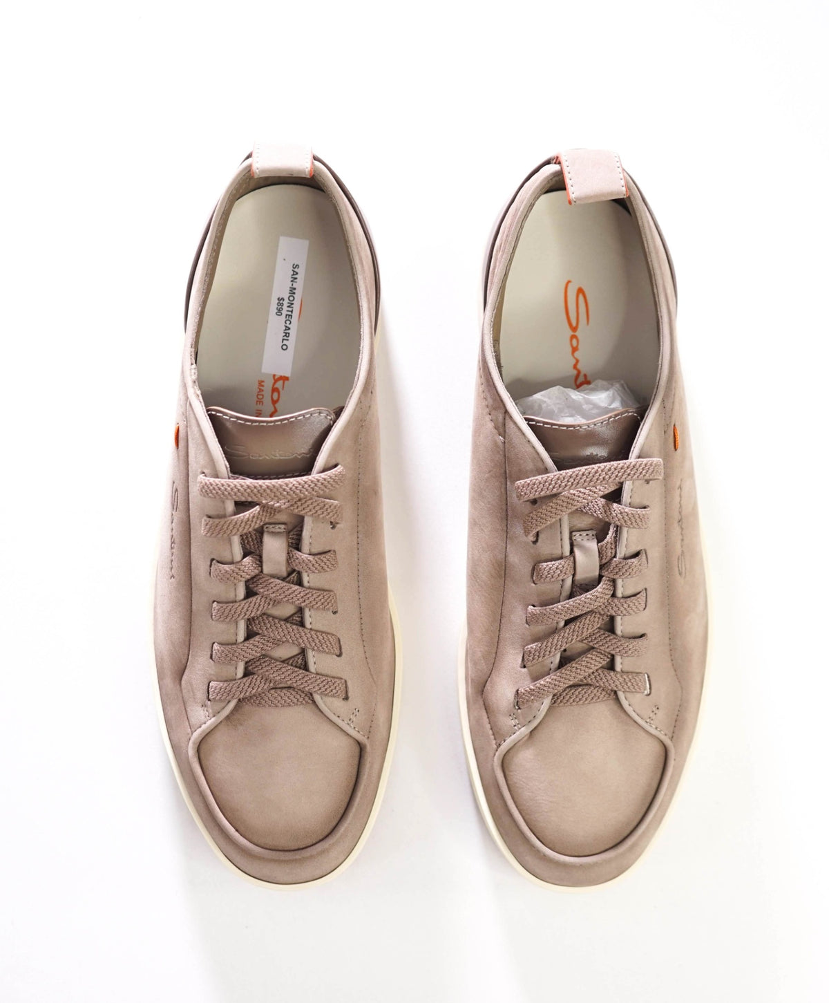 $890 SANTONI - Gray Suede/Leather Sneakers - US 8.5 (7.5UK)