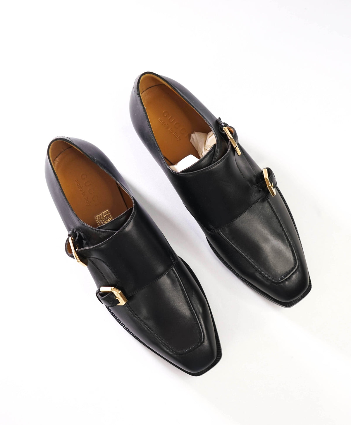 $1,095 GUCCI - Black Leather Monk Loafers - 9.5 (9G)