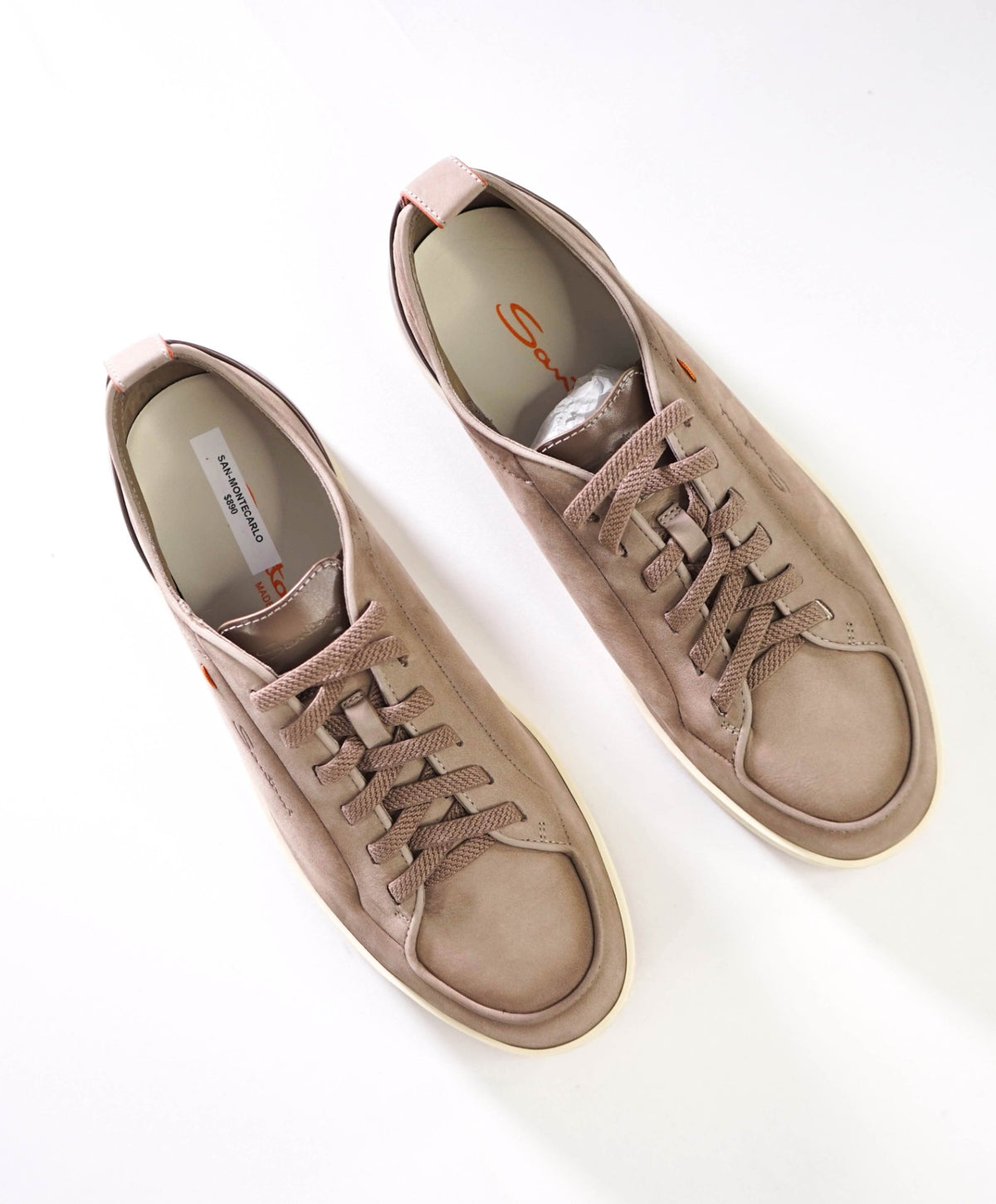 $890 SANTONI - Gray Suede/Leather Sneakers - US 8.5 (7.5UK)