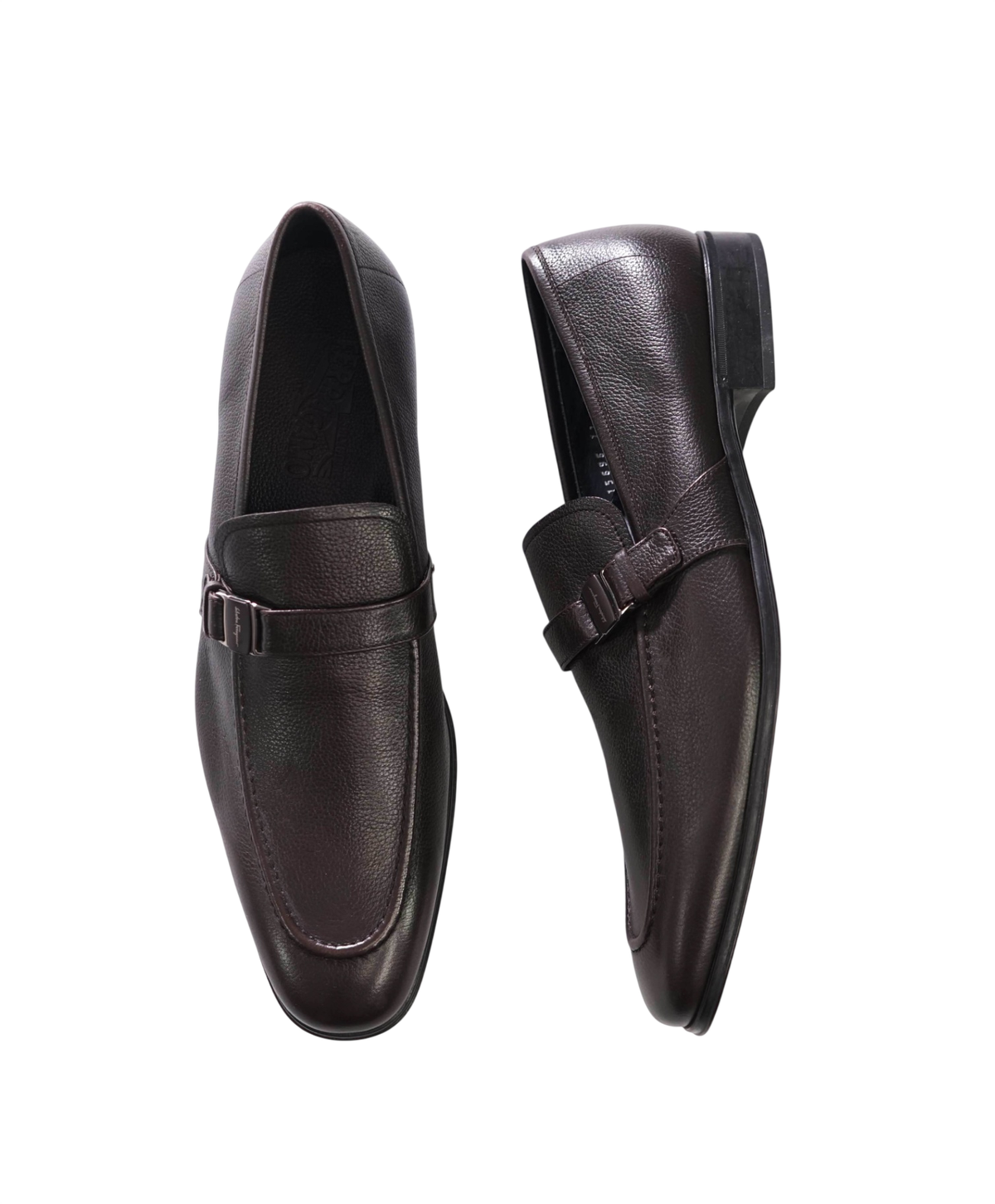 $895 FERRAGAMO - Brown Pebble Leather Loafers - 11 D