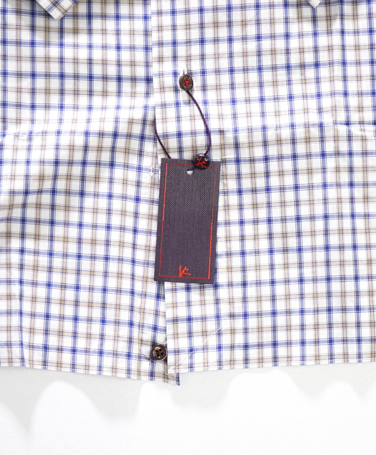 $730 ISAIA - Blue/Brown Plaid Cotton Shirt - 16.5