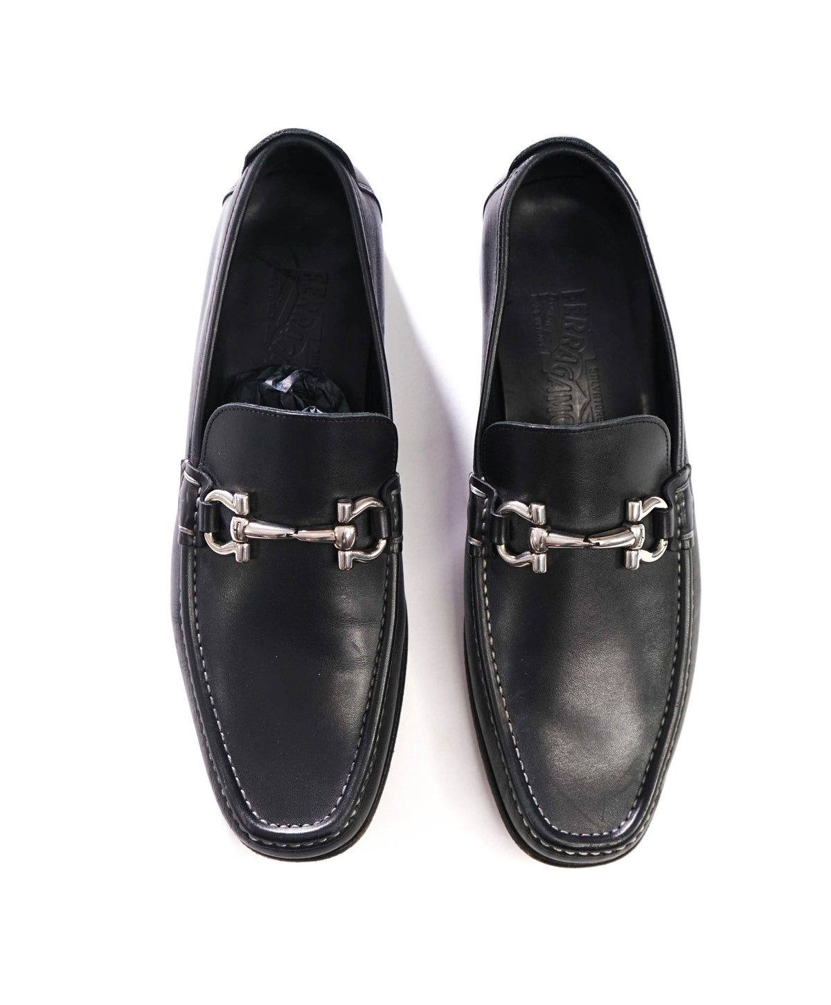 $850 FERRAGAMO - Black Leather Loafers - 8 D