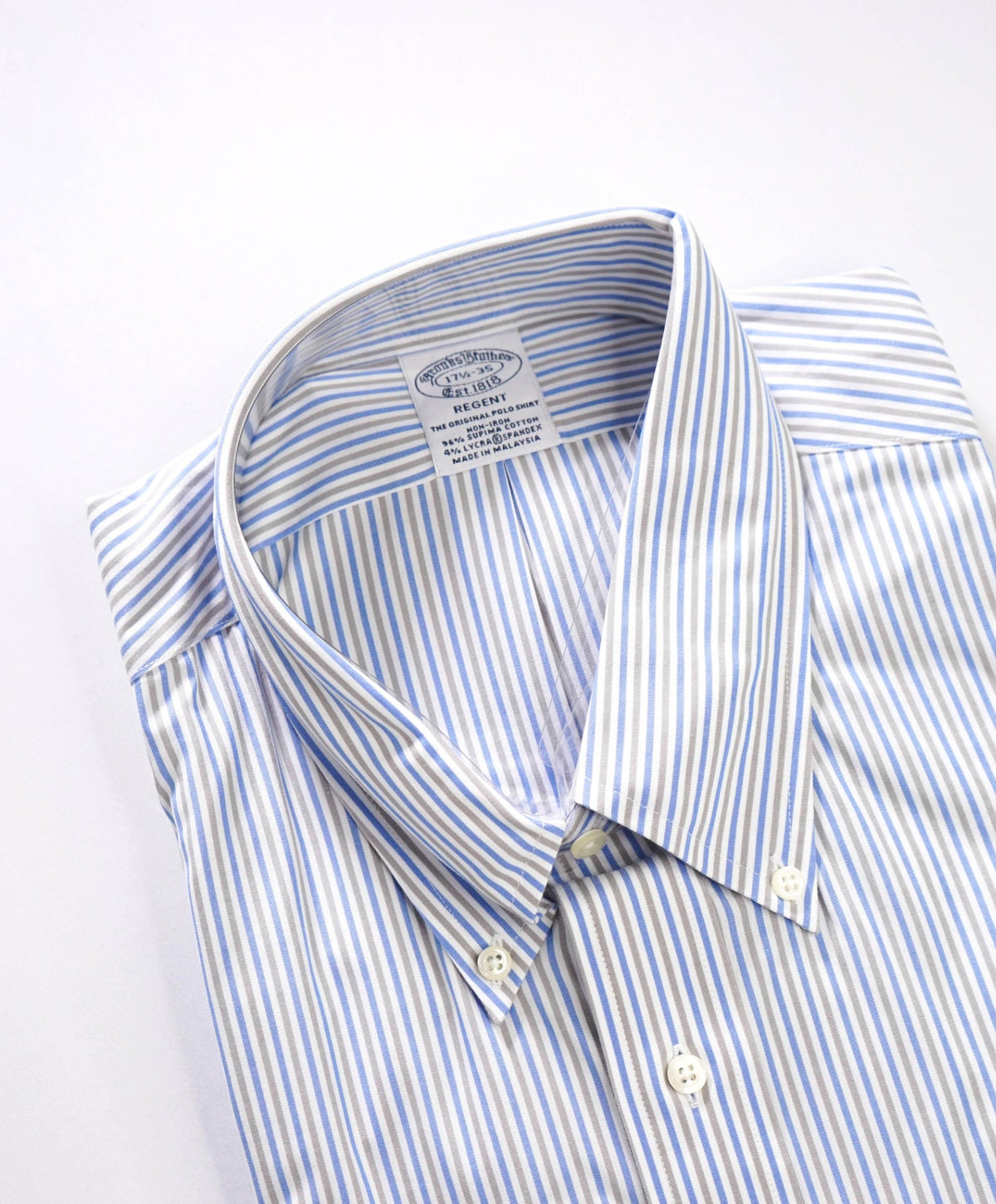$128 BROOKS BROTHERS - Blue/Gray Stripe Non-Iron "REGENT" Shirt - 17.5 - 35