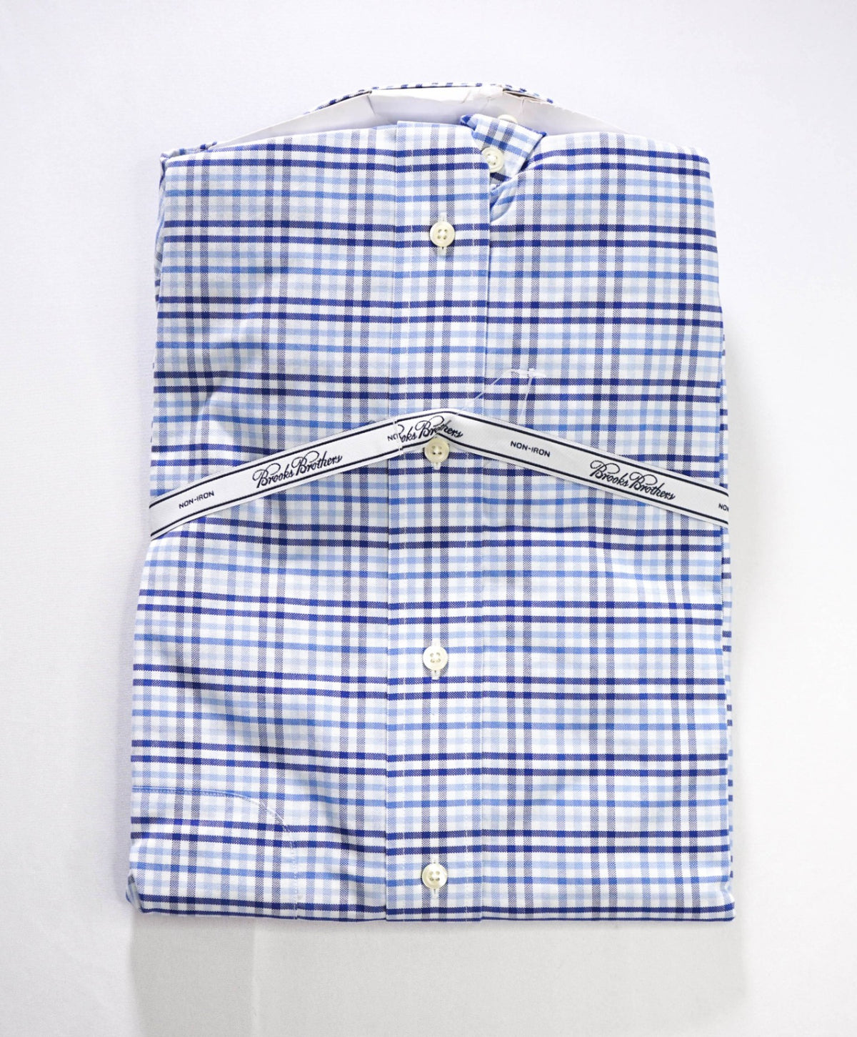 $128 BROOKS BROTHERS - Blue Plaid Non-Iron "REGENT" Shirt - 16.5 - 34