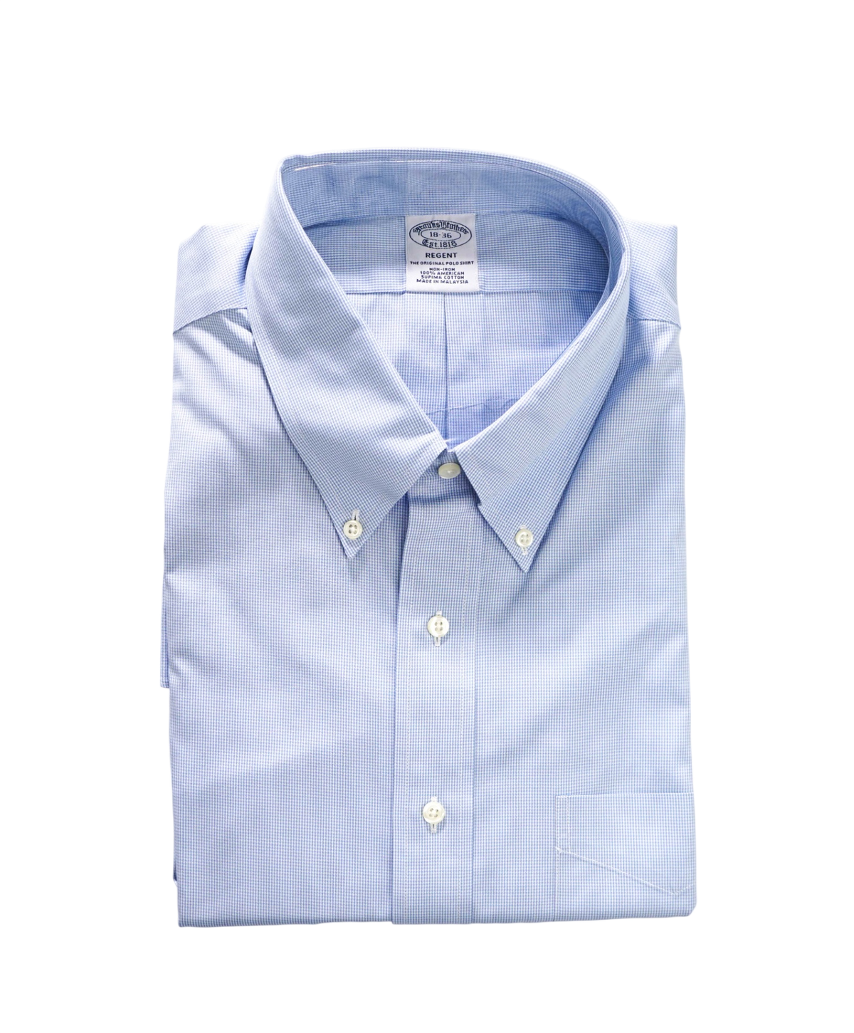 $128 BROOKS BROTHERS - Blue Micro Herringbone Non-Iron "REGENT" Shirt - 18 - 36