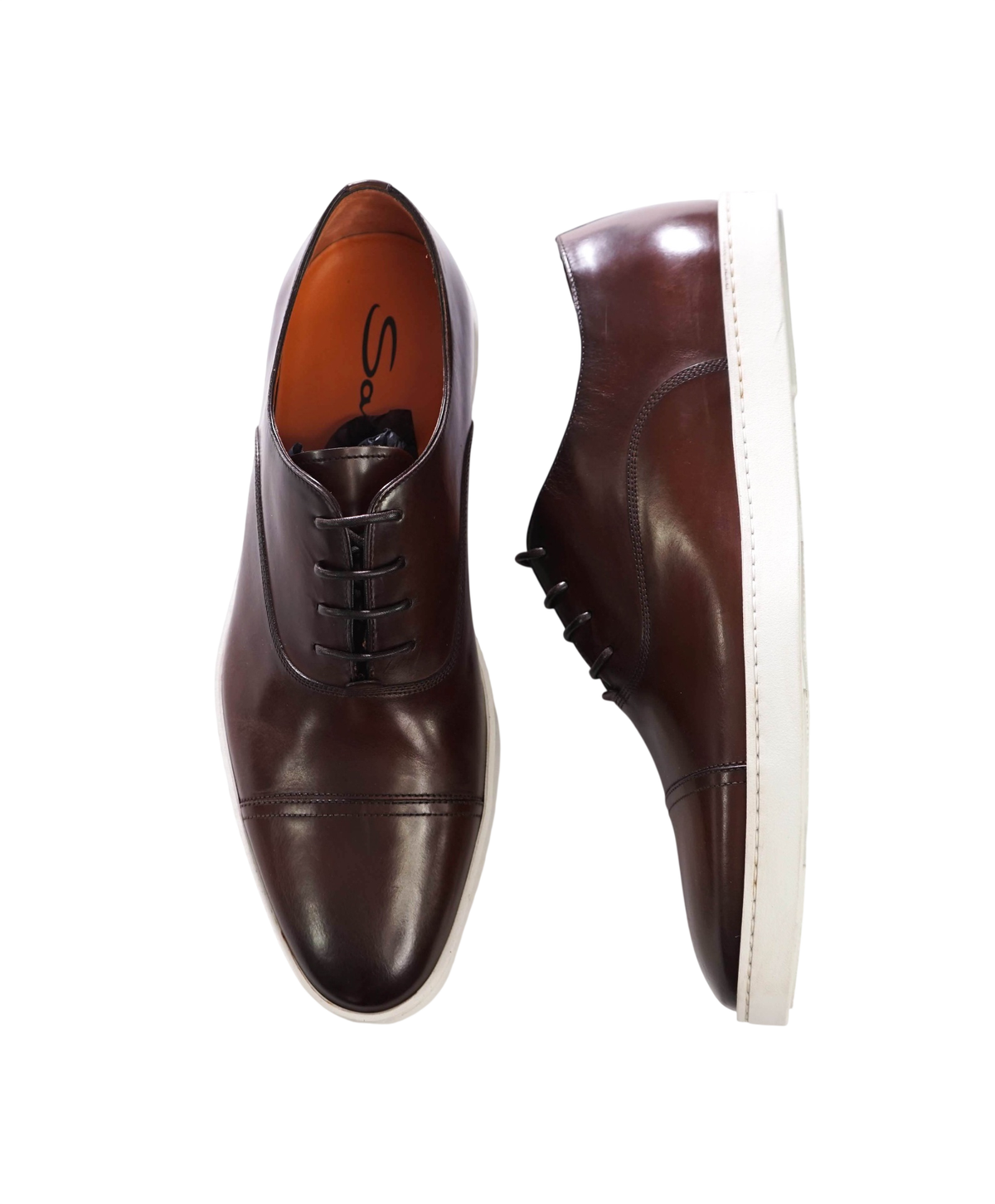 $750 SANTONI - Brown Leather Oxfords - US 11 (10UK)