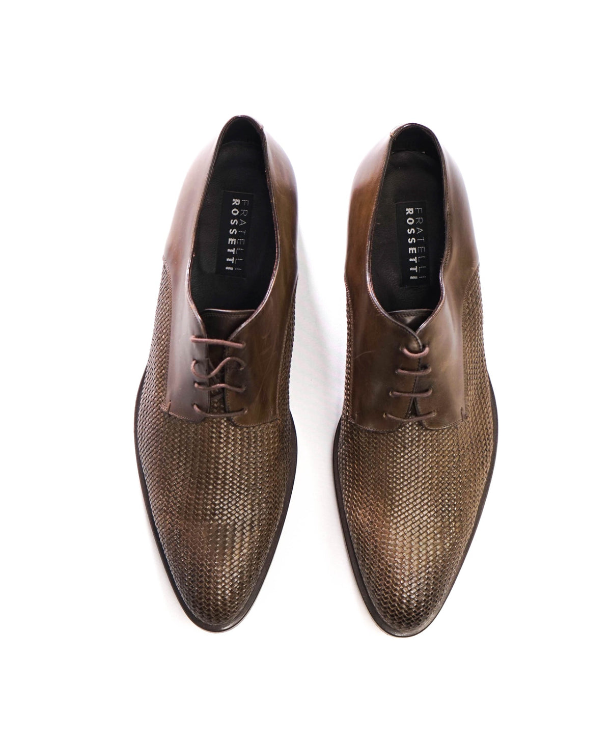 $1,110 FRATELLI ROSSETTI - Brown Woven Leather Derby - US 11.5 (10.5UK)
