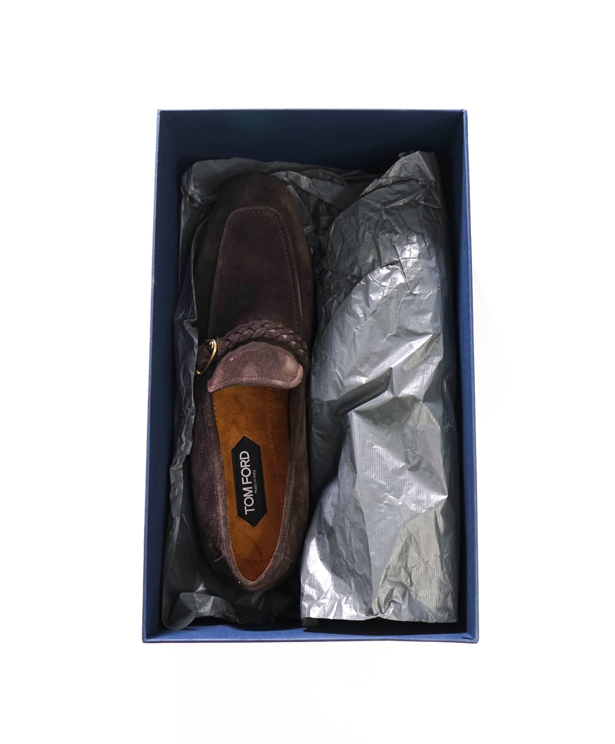 $2,393 TOM FORD - Brown Suede Braided Strap Loafers - US 12 (11.5 TF)