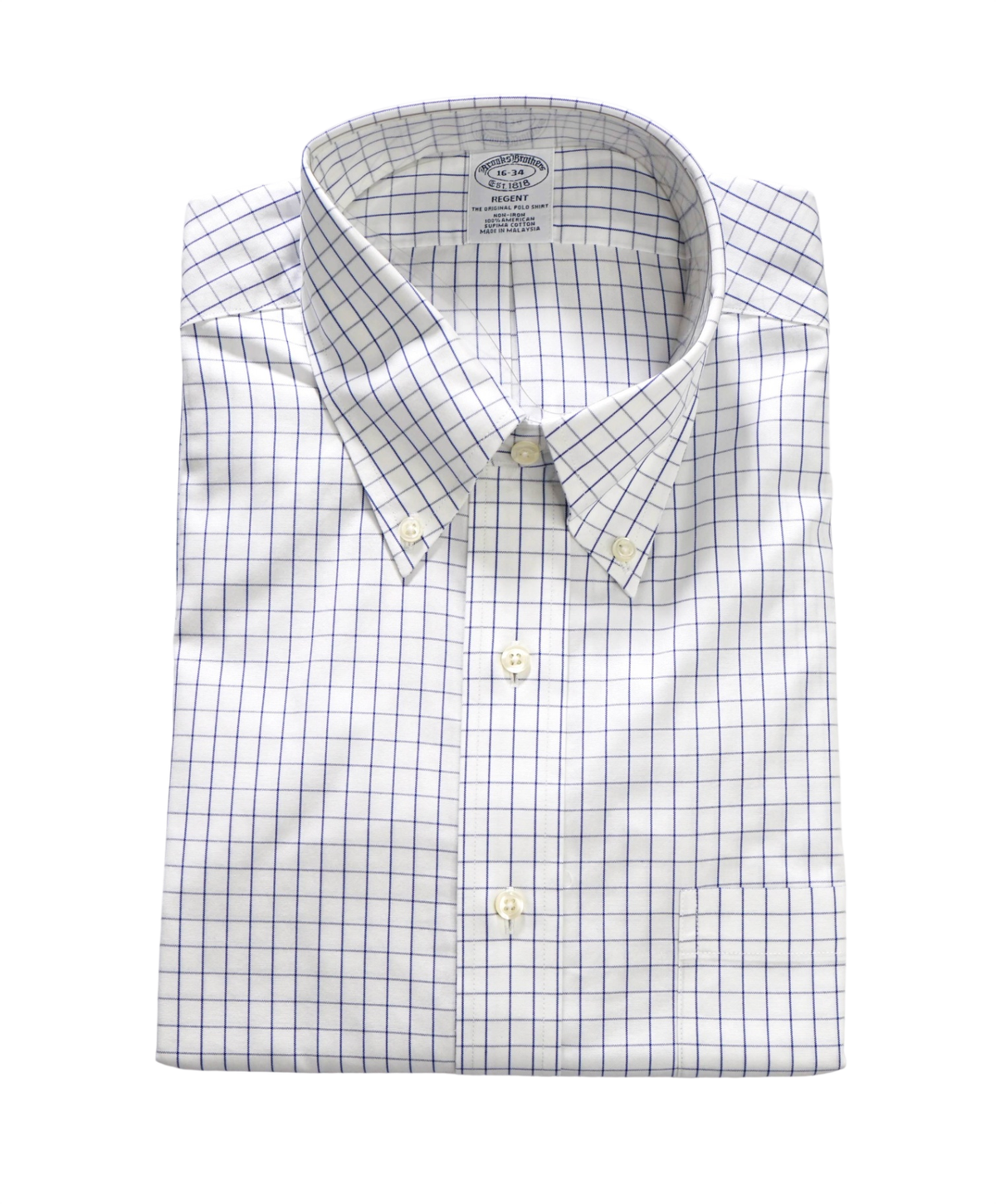 $128 BROOKS BROTHERS - Blue Check Non-Iron "REGENT" Shirt - 14.5 - 32